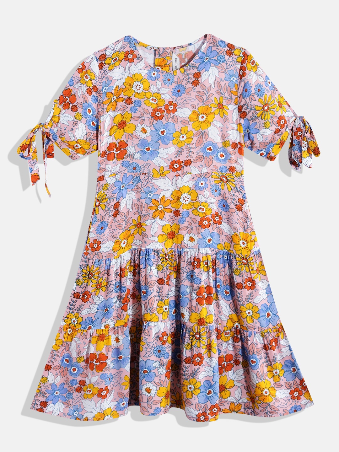 

M&H Juniors Girls Floral Printed Tiered A-Line Dress, Pink