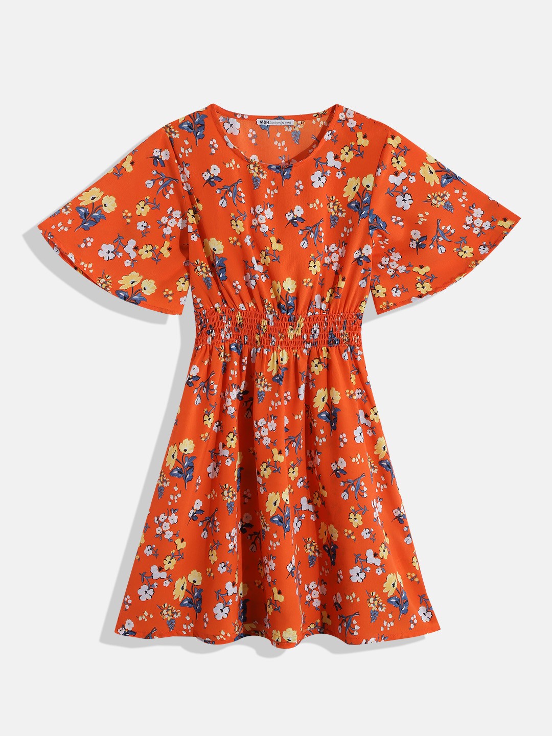 

M&H Juniors Girls Floral Print Fit & Flare Dress, Orange
