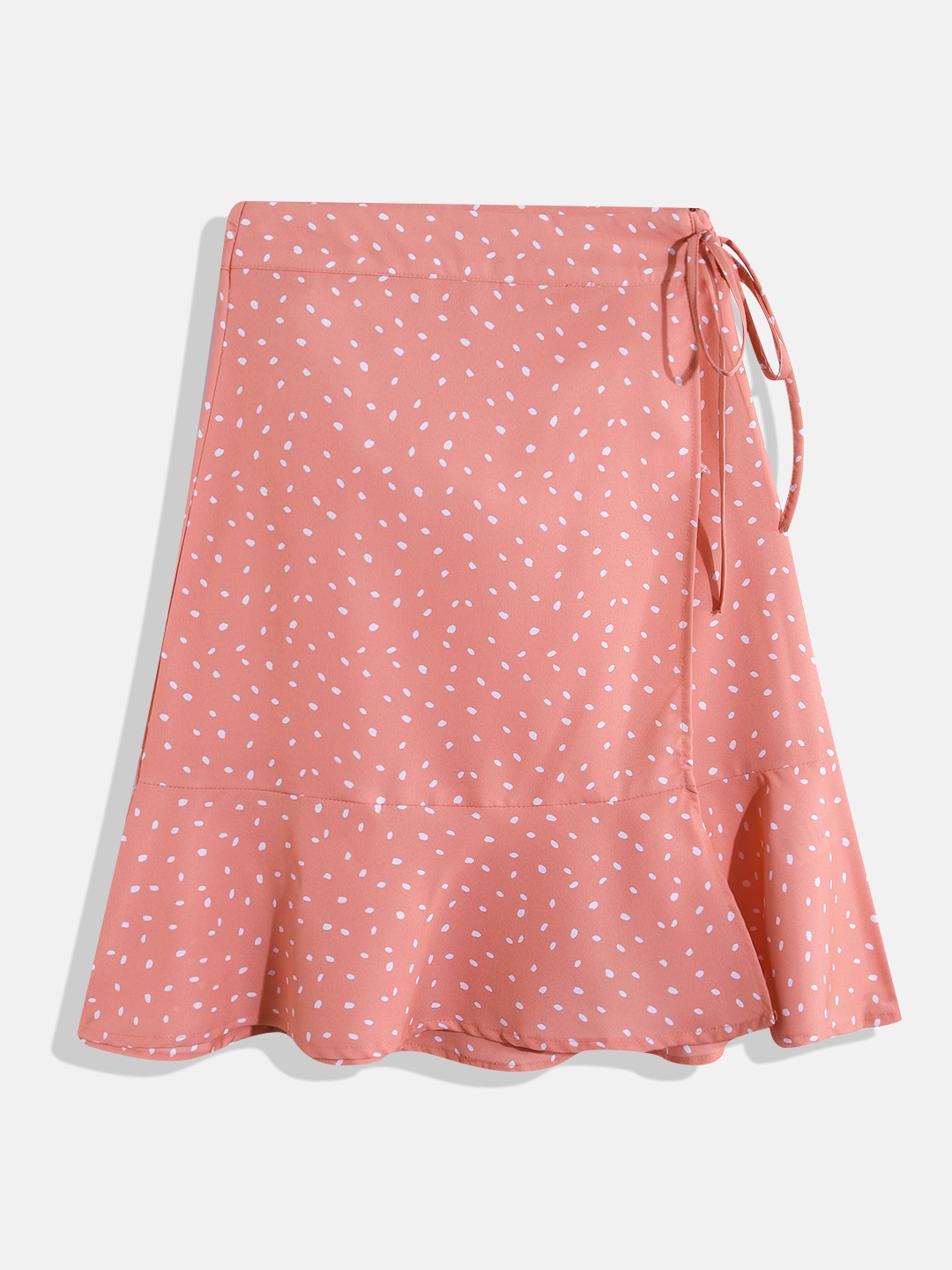 

M&H Juniors Girls Geometric Printed Tie-Up Detail Wrap Skirt, Peach