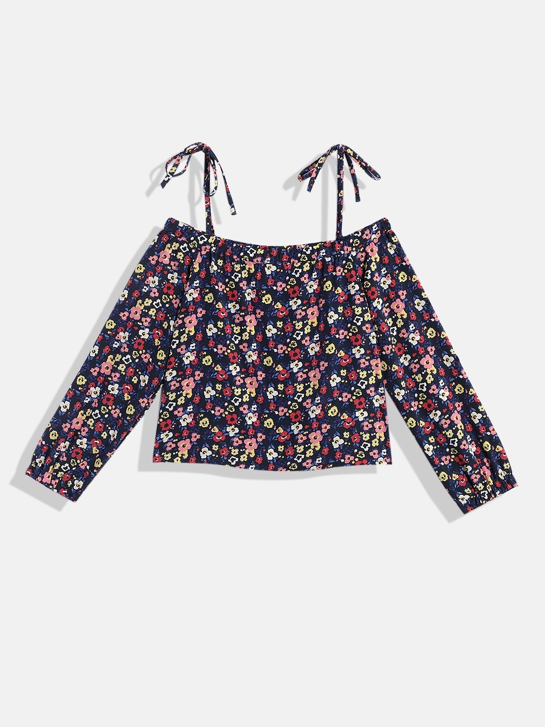 

M&H Juniors Floral Print Boxy Top, Navy blue