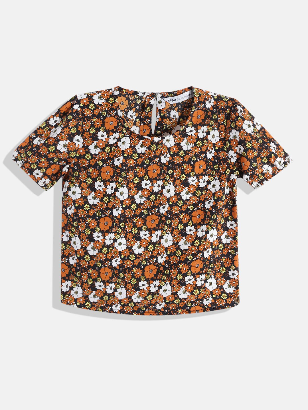 

M&H Juniors Girls Floral Print Top, Black