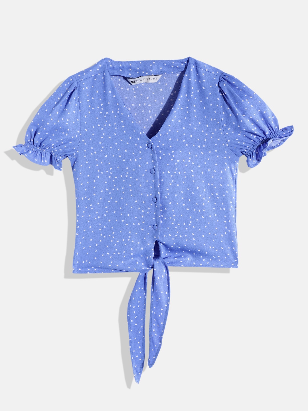 

M&H Juniors Girls Printed Puff Sleeve Shirt Style Top, Blue