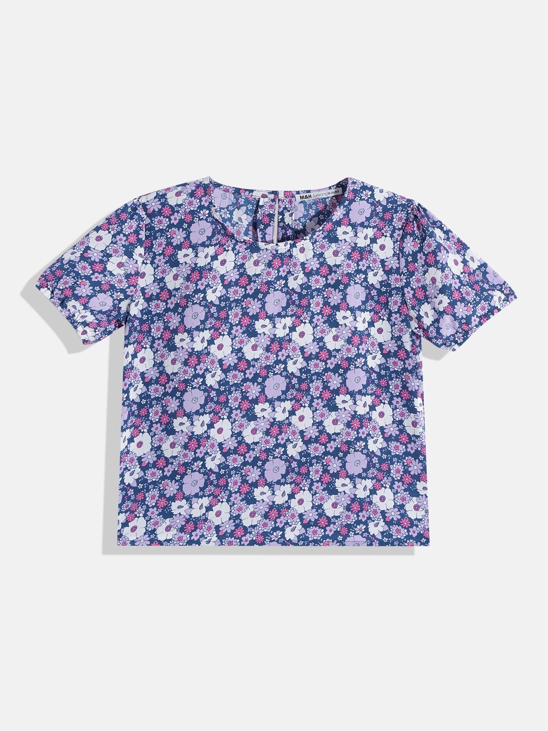 

M&H Juniors Girls Floral Print Top, Navy blue