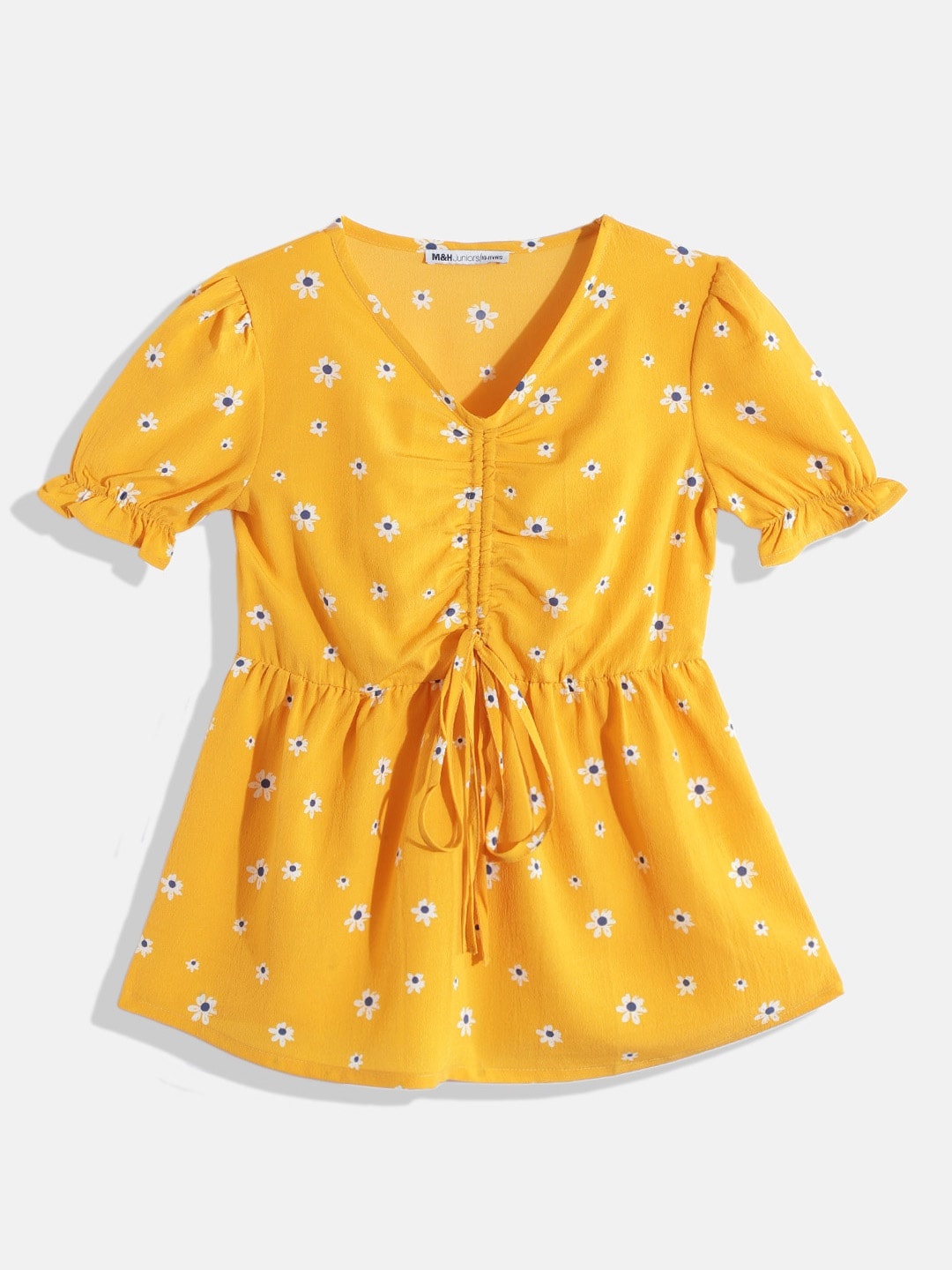 

M&H Juniors Girls Floral Print Top, Mustard
