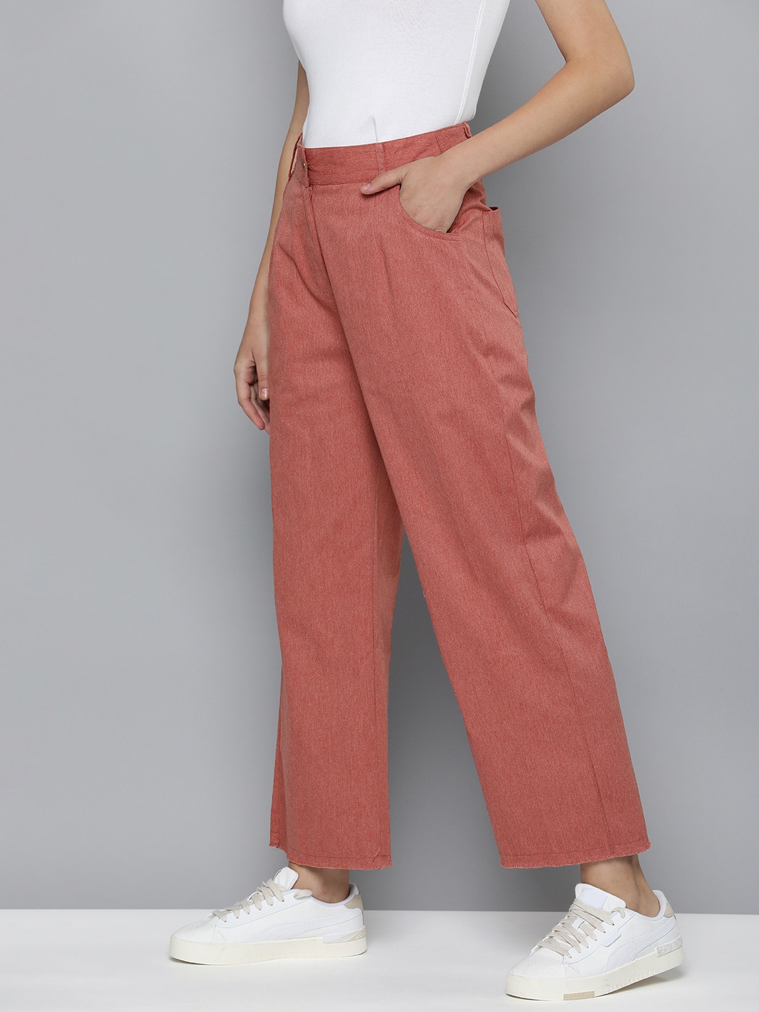 

Mast & Harbour Women Pleated Wide Leg Trousers, Red