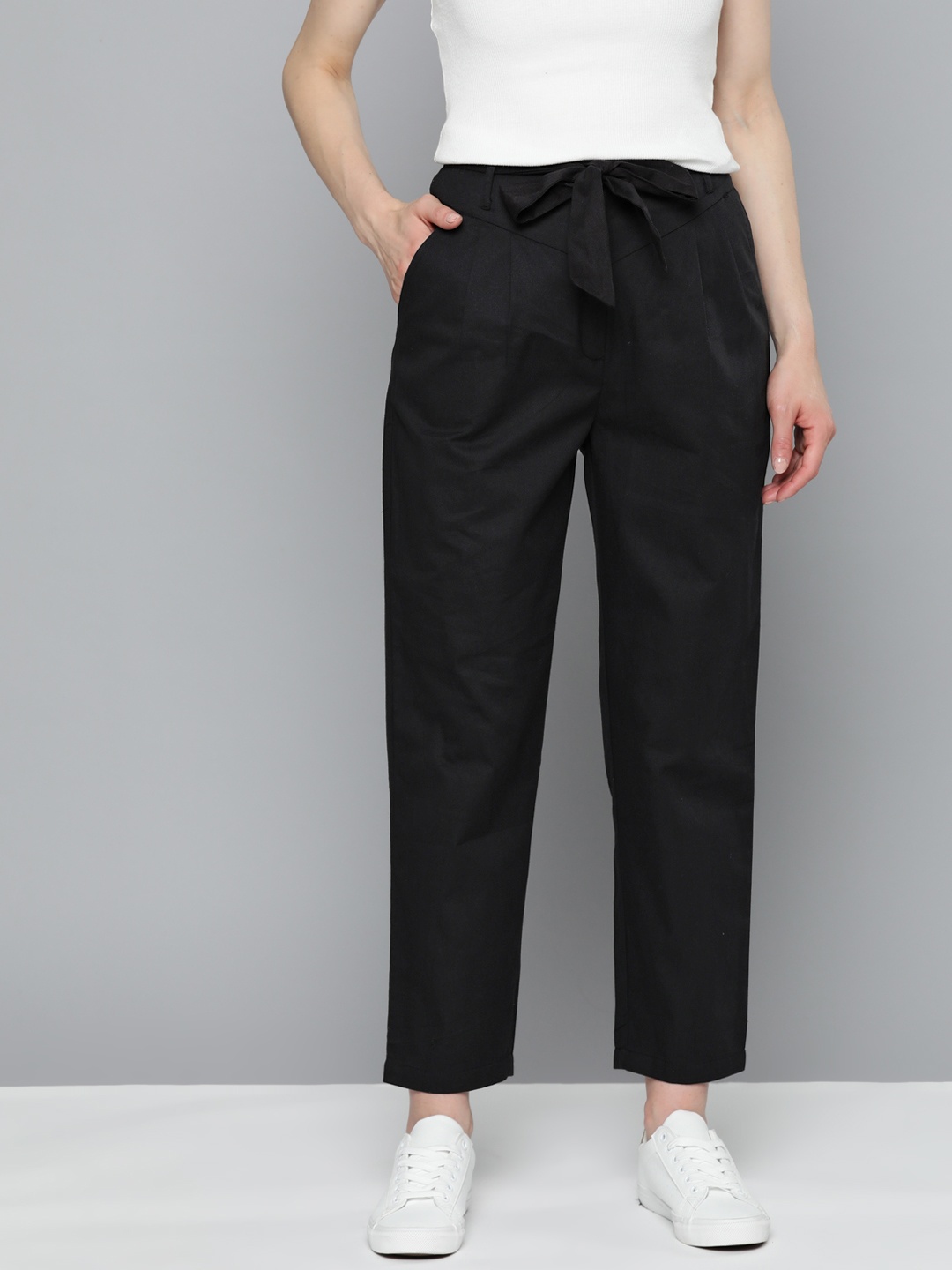 

Mast & Harbour Pleated Cropped Trousers with Detachable Belt, Black