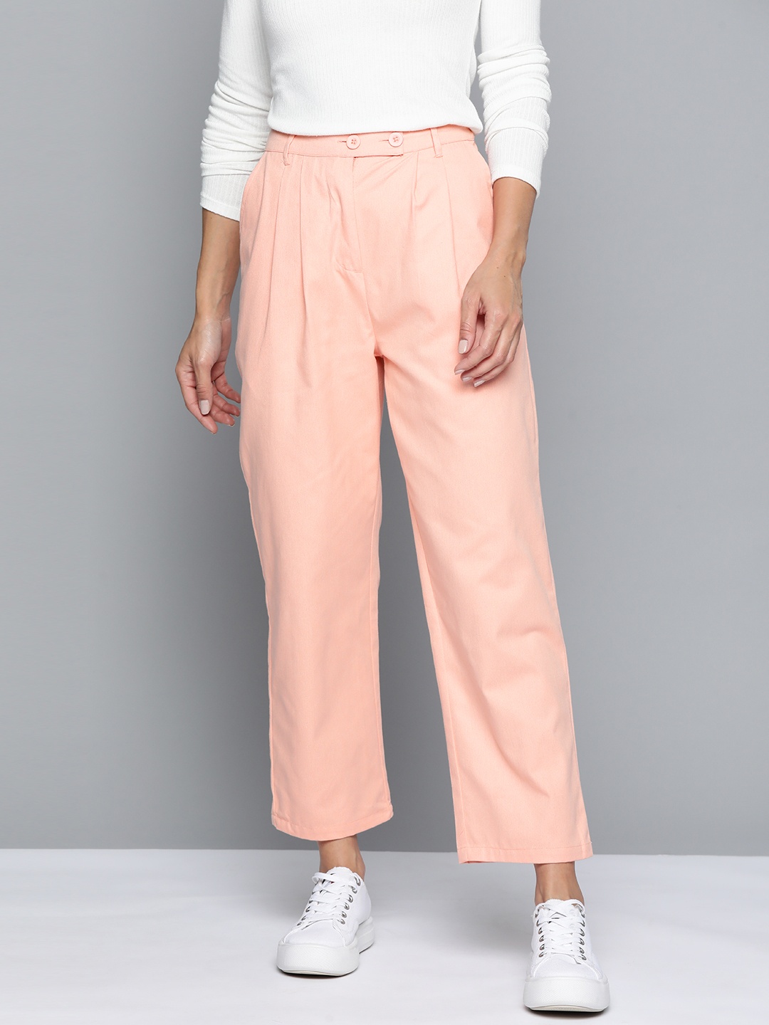 

Mast & Harbour Solid Pleated Trousers, Peach