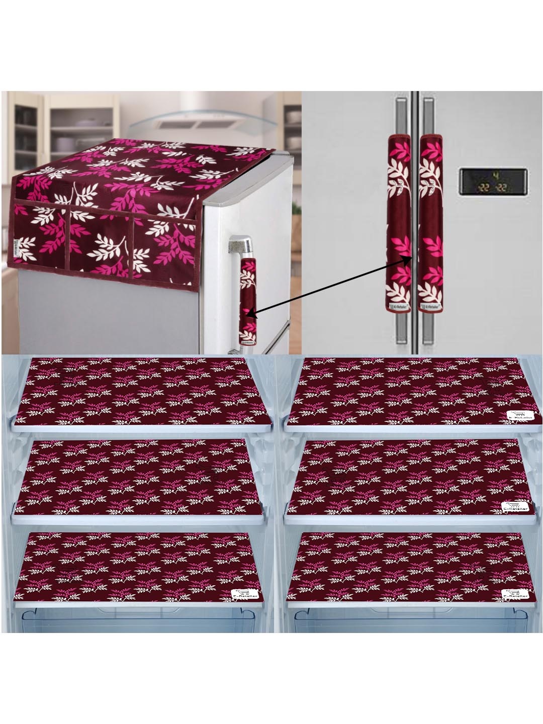 

E-Retailer 9 Pieces Leaf Printed Fridge Cover, Purple