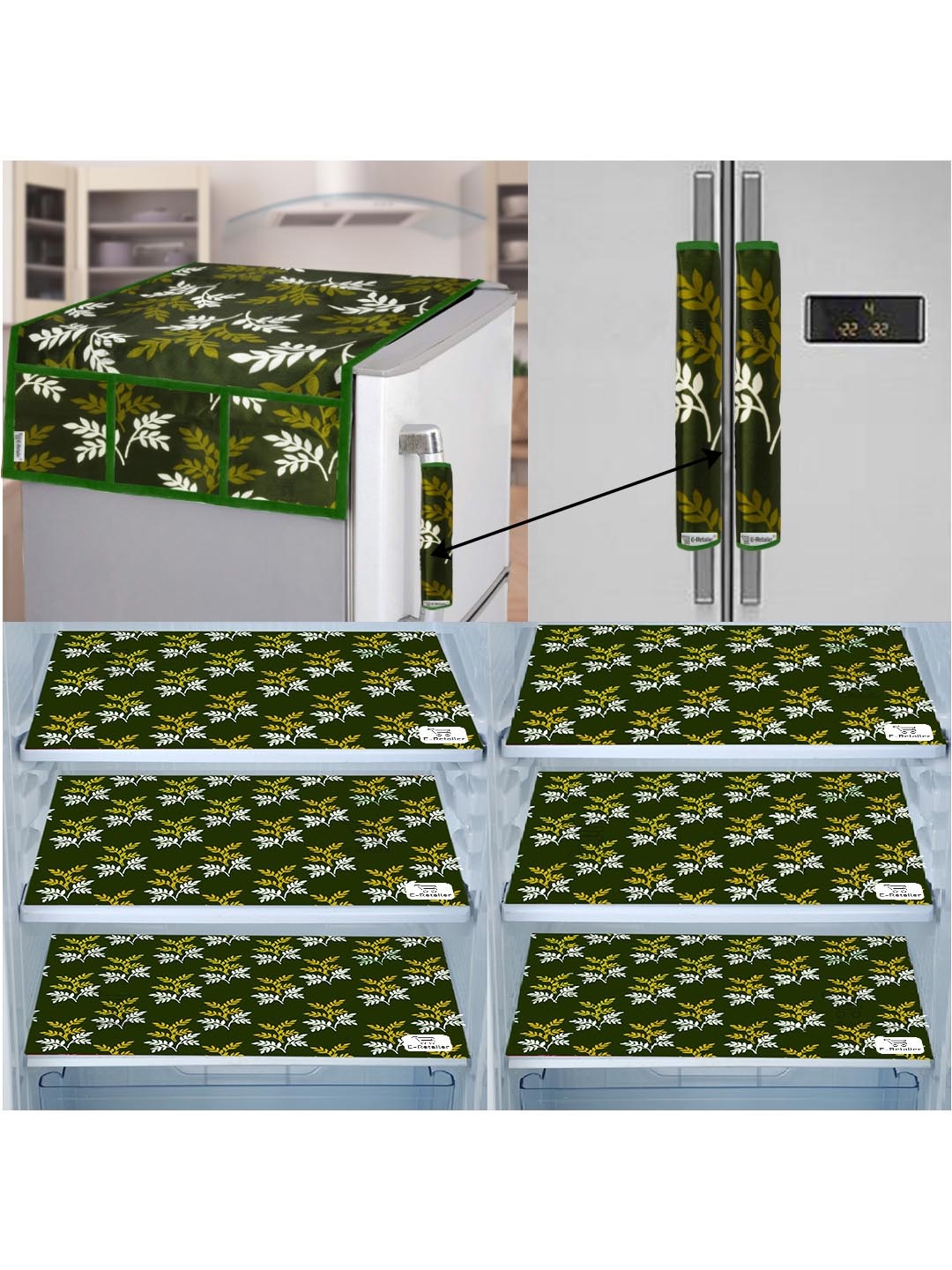 

E-Retailer 9 Pieces Green Printed Appliance Covers Set