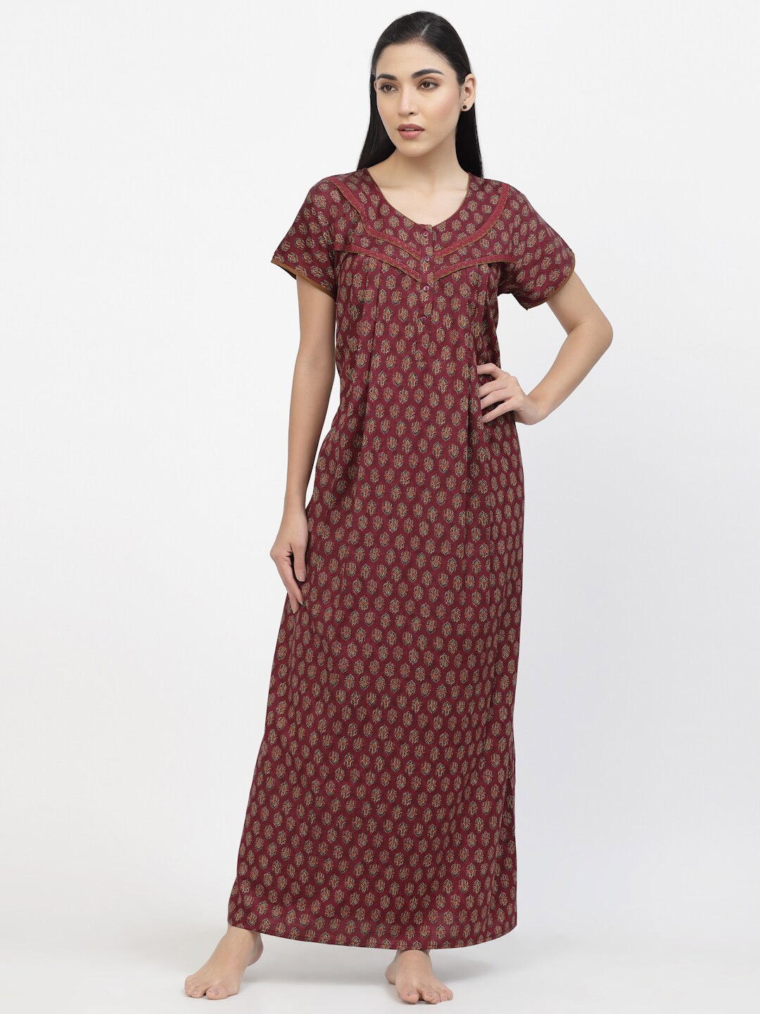 

Sweet Dreams Women Printed Maxi Nightdress, Maroon