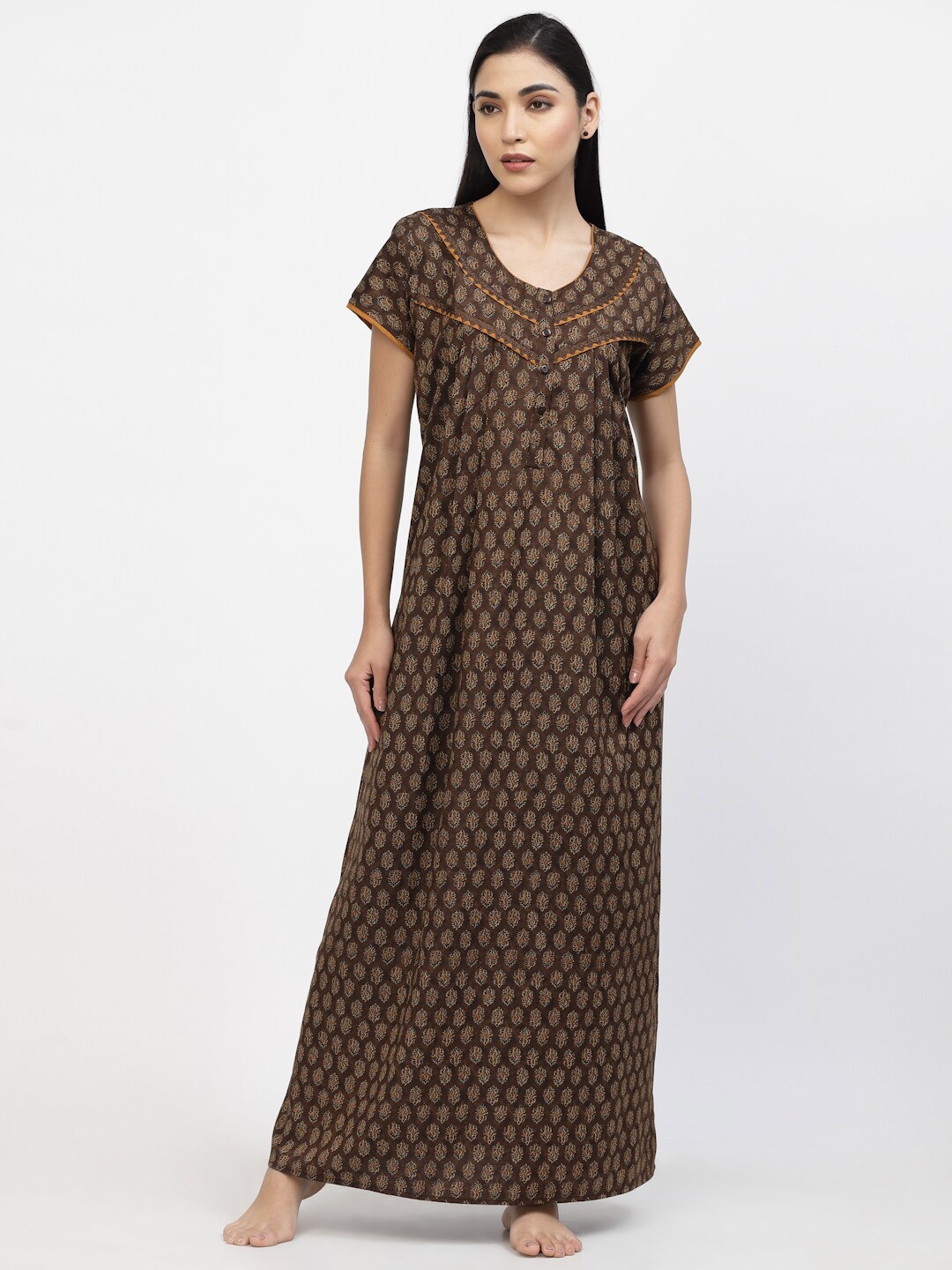 

Sweet Dreams Women Printed Maxi Nightdress, Brown