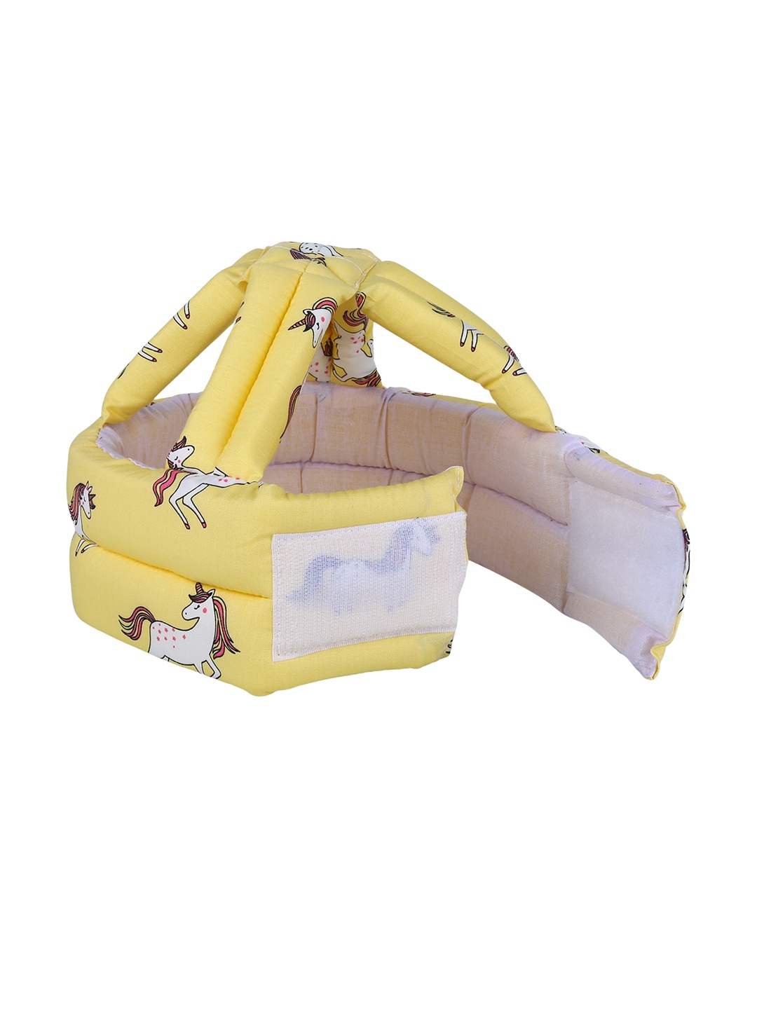 

Baby Moo Kids Unicorn Printed Cotton Head Protection Adjustable Cushioned Safety Helmet, Yellow