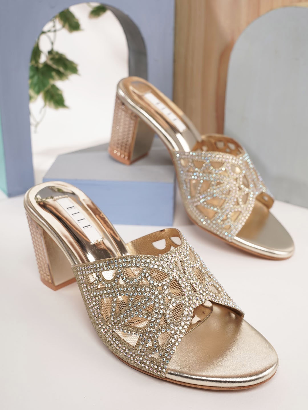

ELLE Women Party Block Mules, Gold