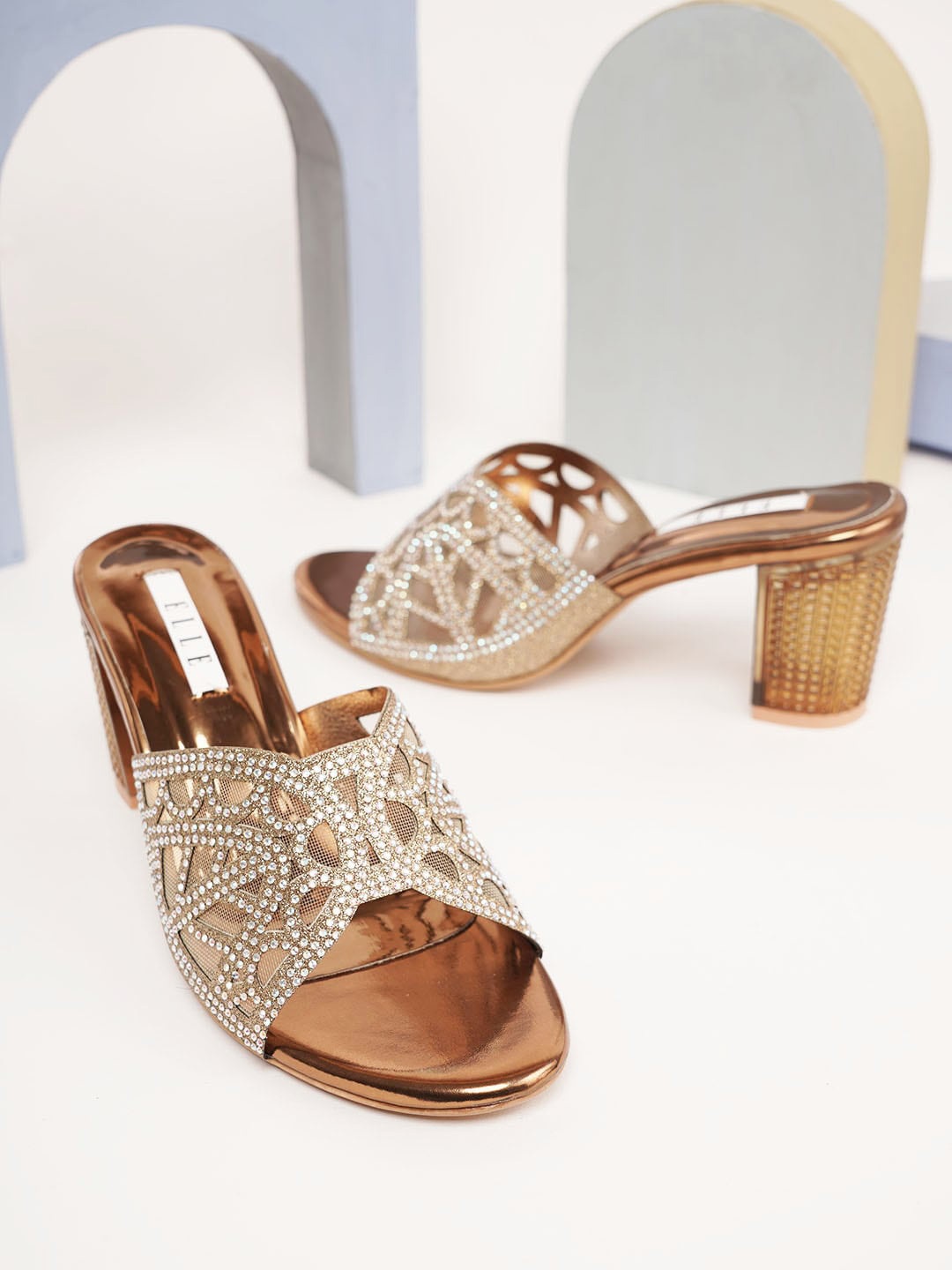 

ELLE Women Embellished Party Block Mules, Copper