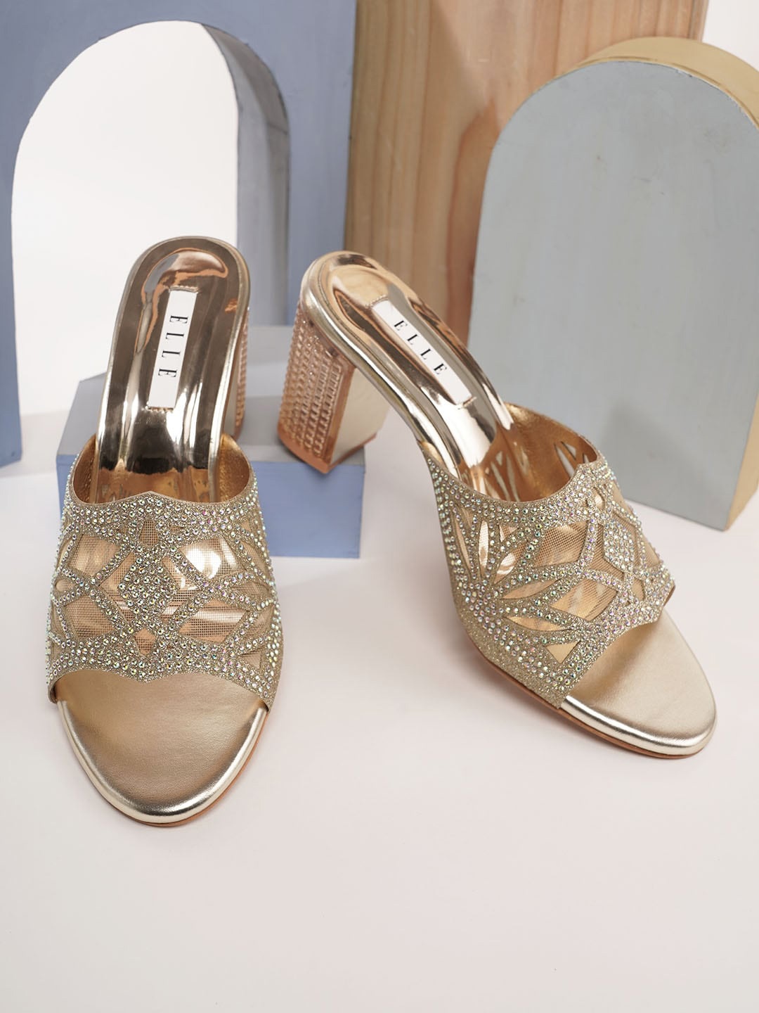 

ELLE Women Party Block Mules, Gold