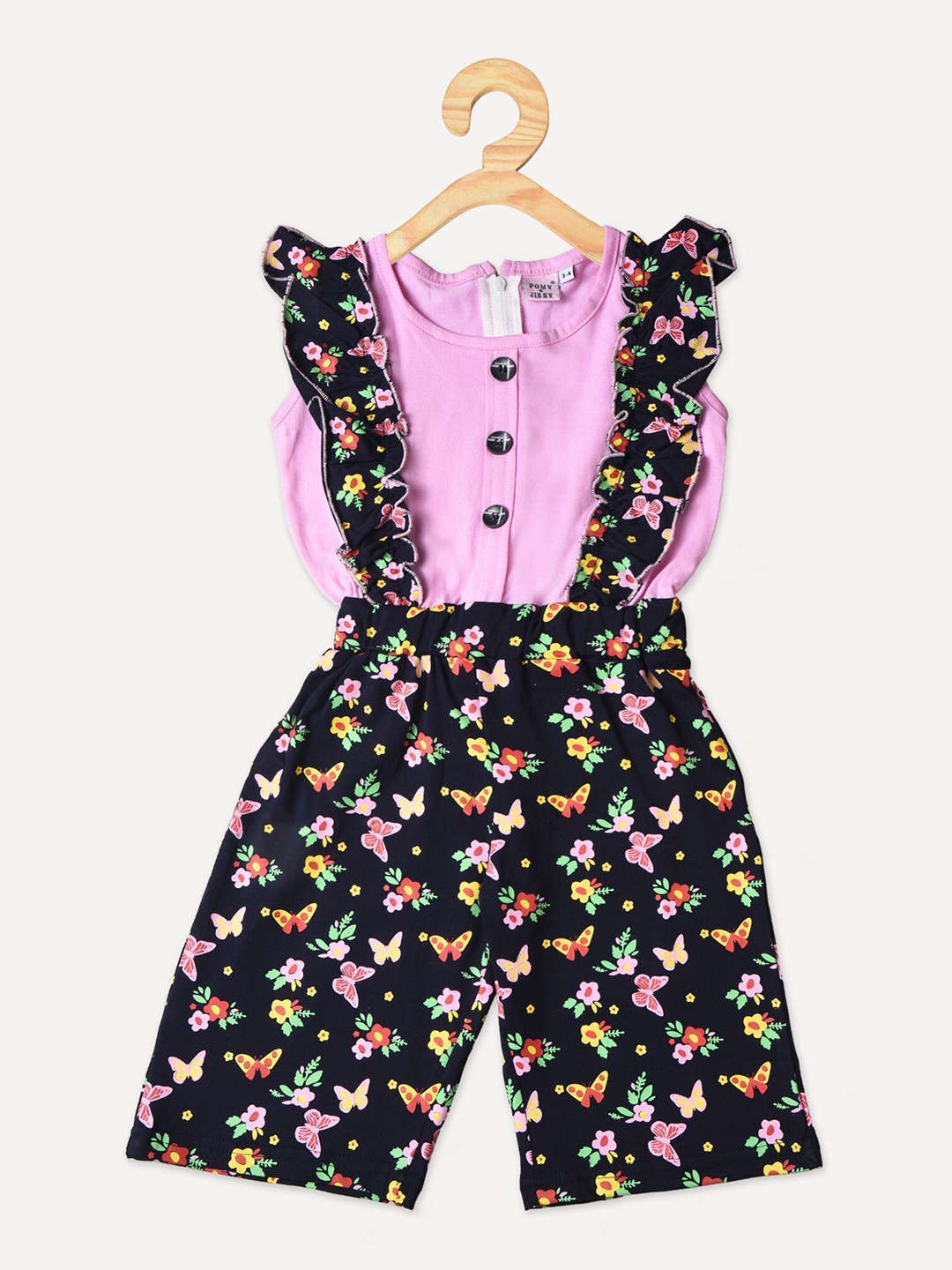 

POMY & JINNY Girls Floral Printed Cotton Capri Jumpsuit, Pink
