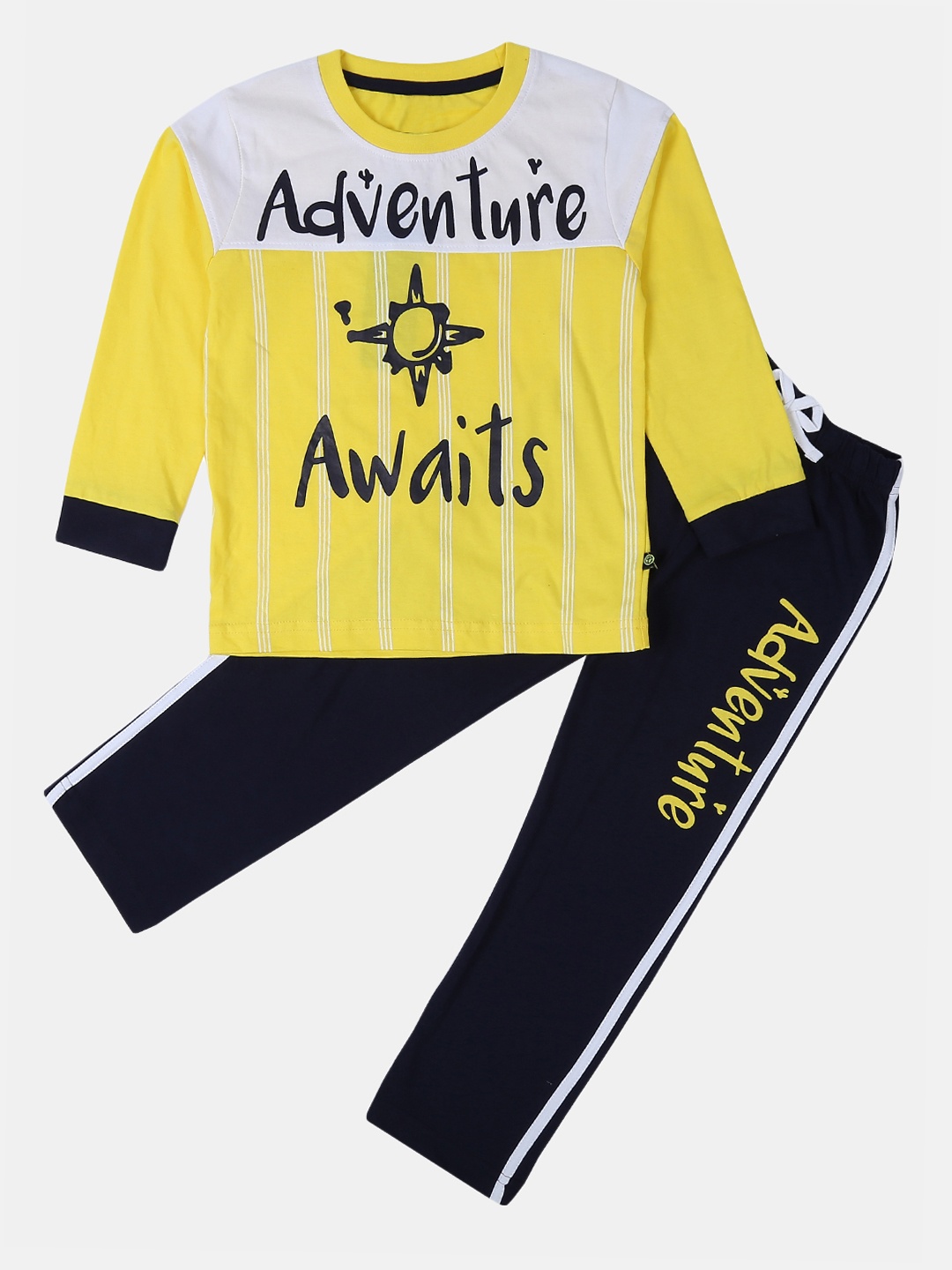 

V-Mart Kids Boys Pure Cotton Printed T-shirt with Pyjamas, Yellow