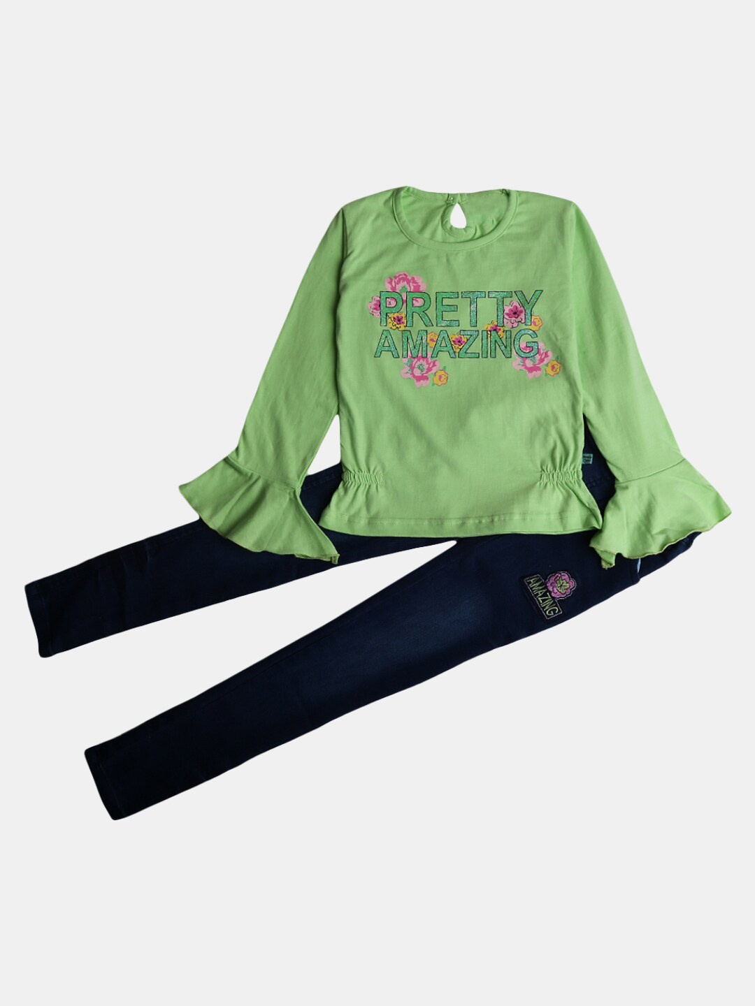 

V-Mart Unisex Kids Pure Cotton Printed Top with Trousers, Green