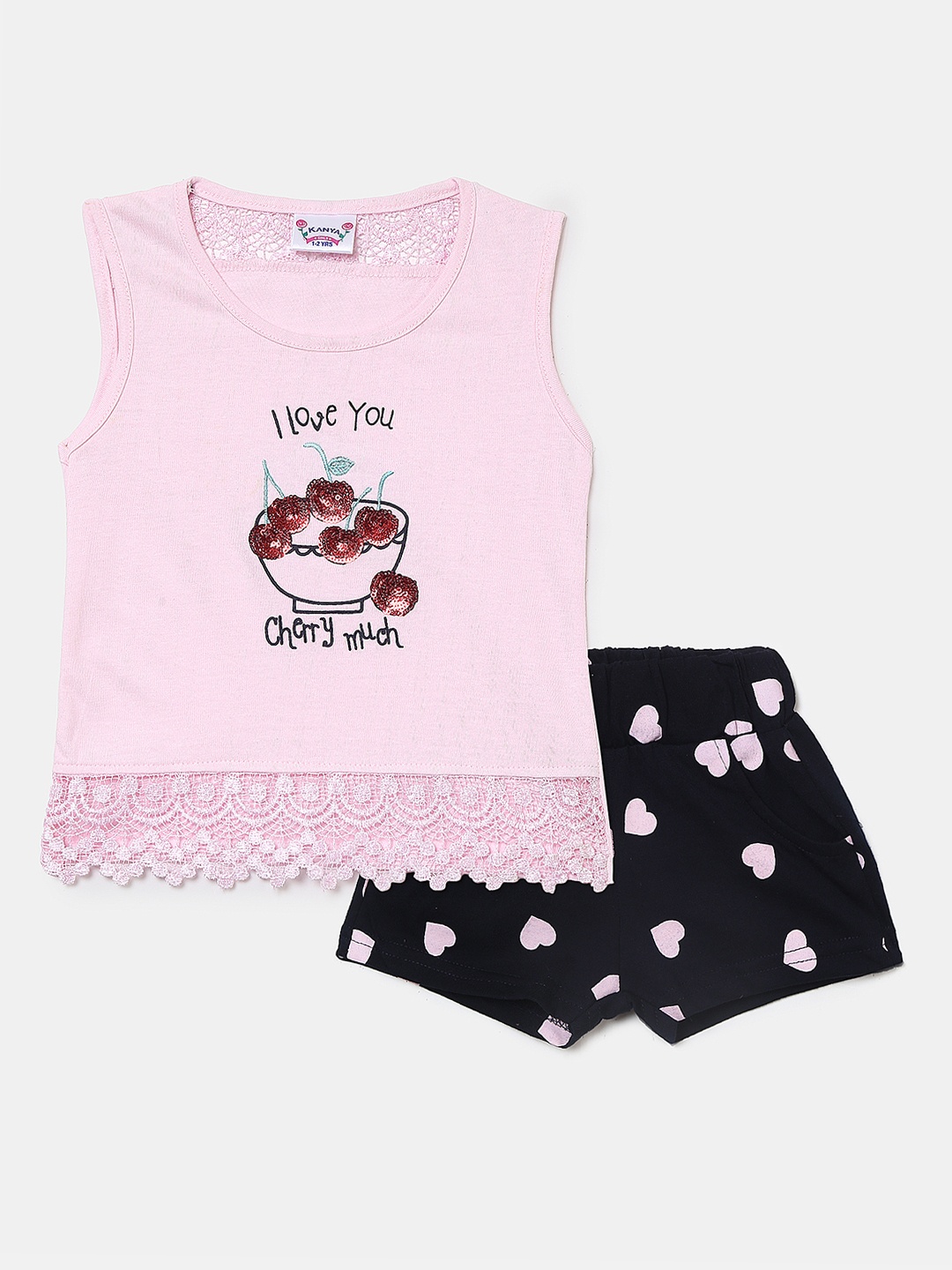 

V-Mart Kids Girls Pure Cotton Top with Shorts, Pink