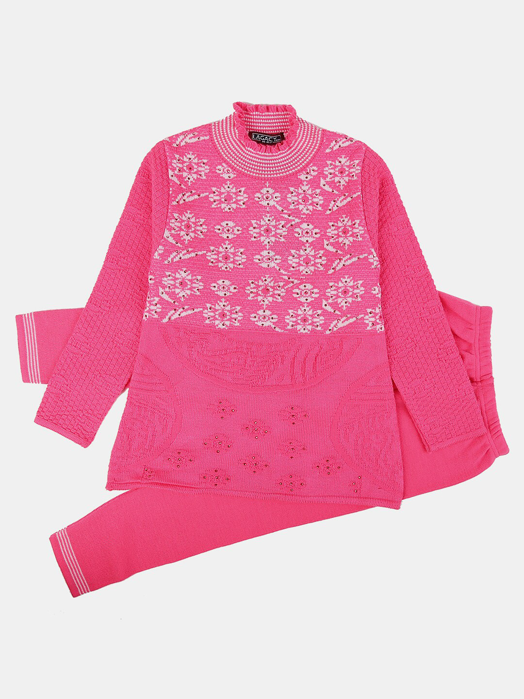 

V-Mart Girls Self Design Pure Cotton Clothing Set, Pink