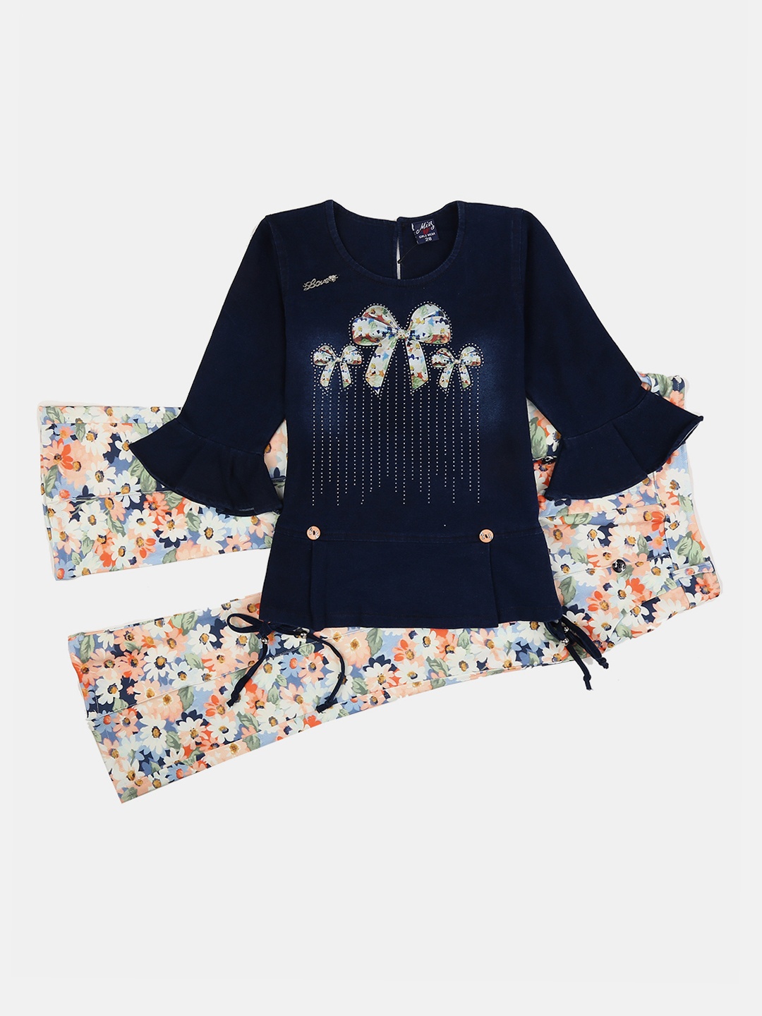 

V-Mart Kids Printed Top with Trousers, Navy blue