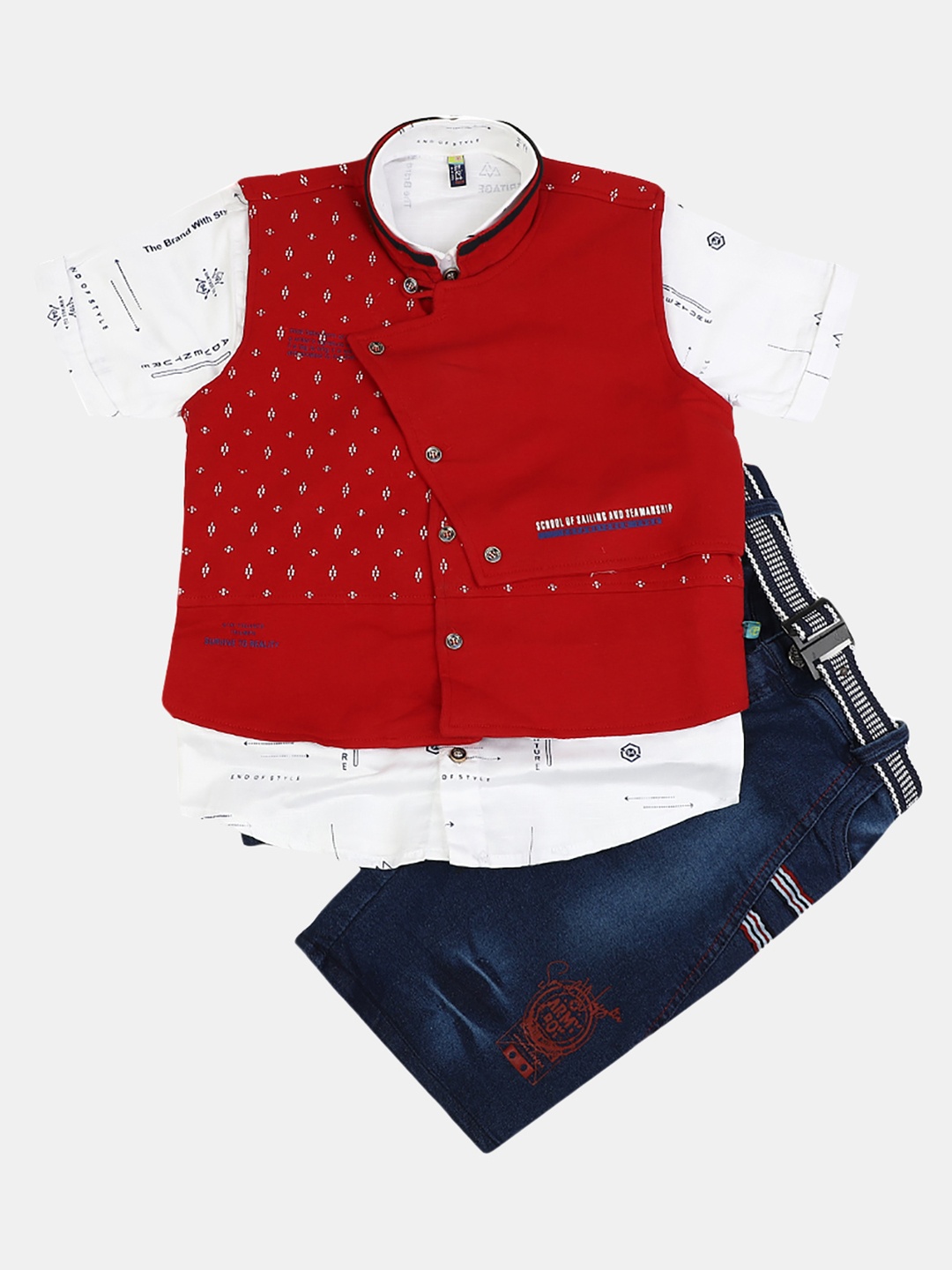 

V-Mart Boys Printed Pure Cotton Short Sleeves Clothing Set, Red