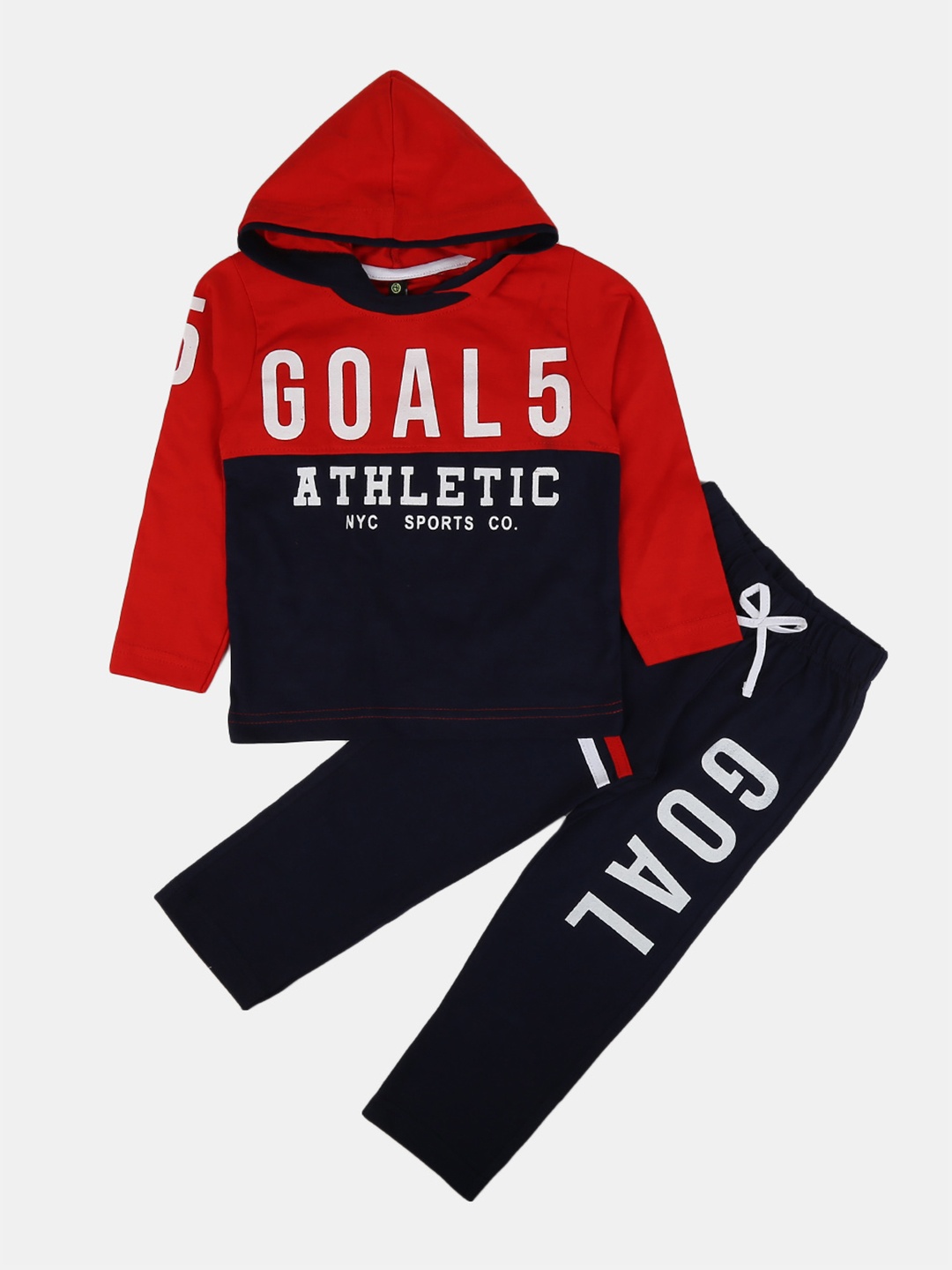 

V-Mart Boys Printed Hooded Pure Cotton T-shirt with Trousers, Red