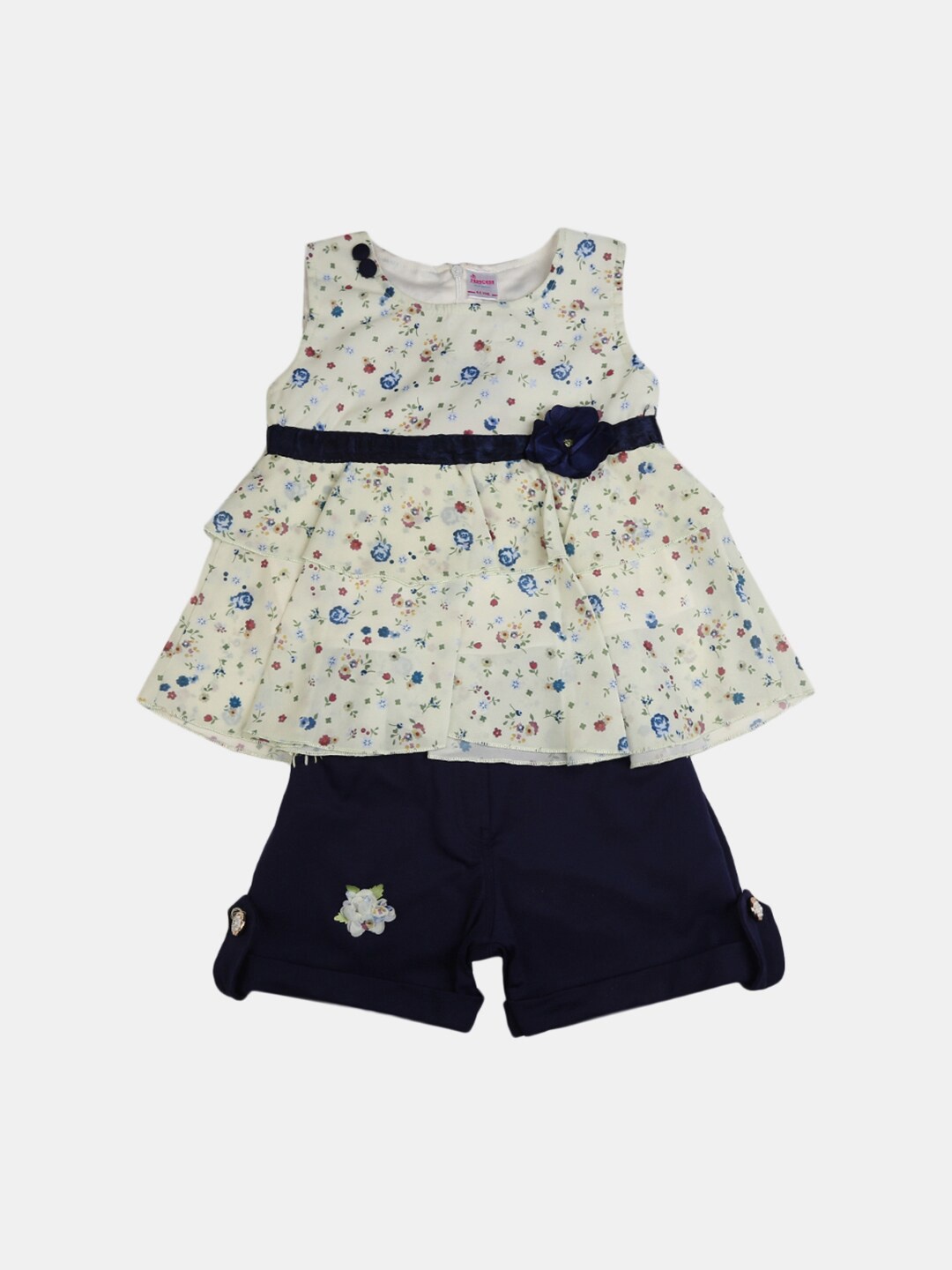 

V-Mart Girls Printed Pure Cotton Sleeveless Top with Shorts, Yellow