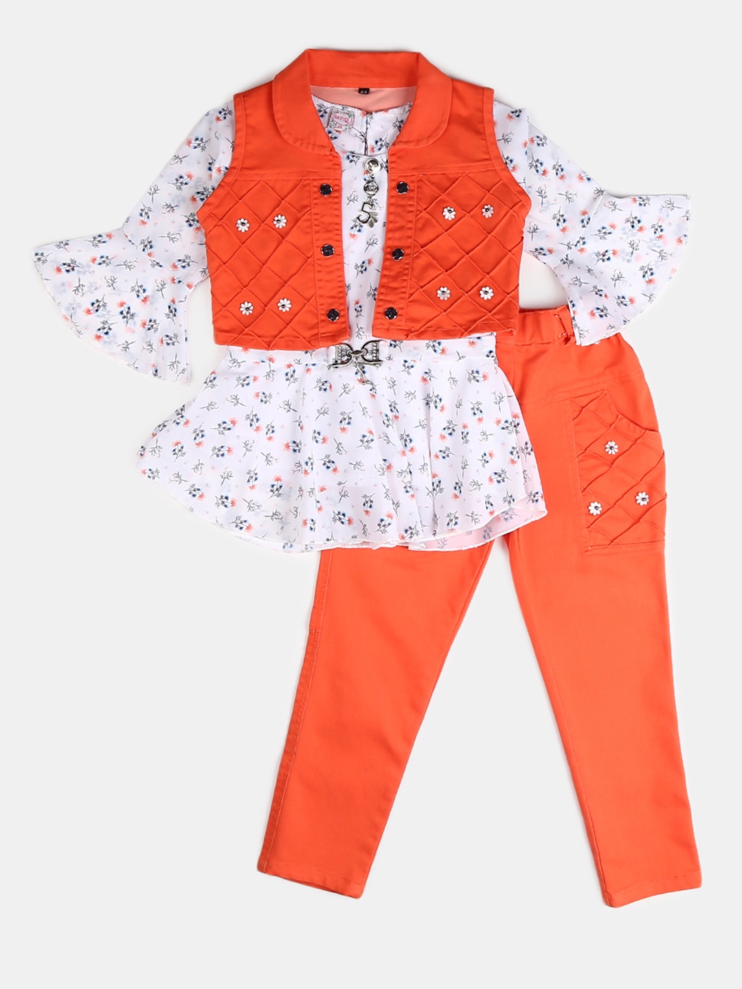 

V-Mart Kids Girls Cotton Top with Trouser Set, Orange