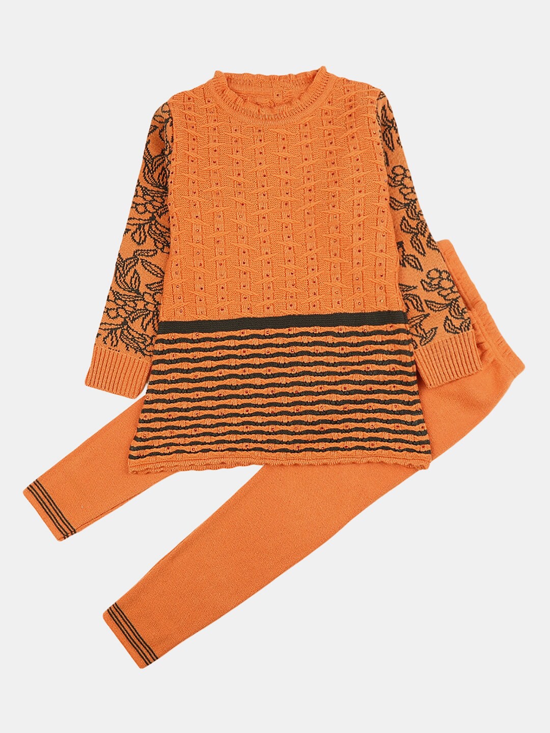 

V-Mart Unisex Kids Knitted Cotton Tunic and Pyjama Set, Orange