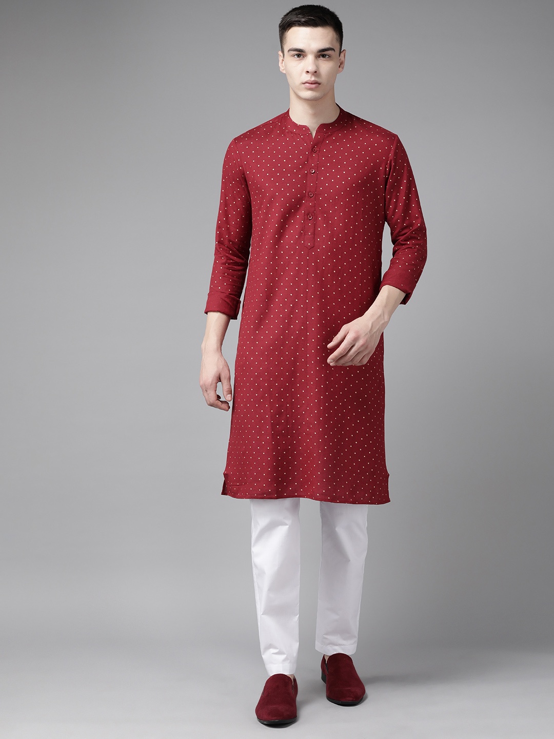 

See Designs Men Ethnic Motifs Printed Pure Cotton Kurta With Pyjamas, Maroon