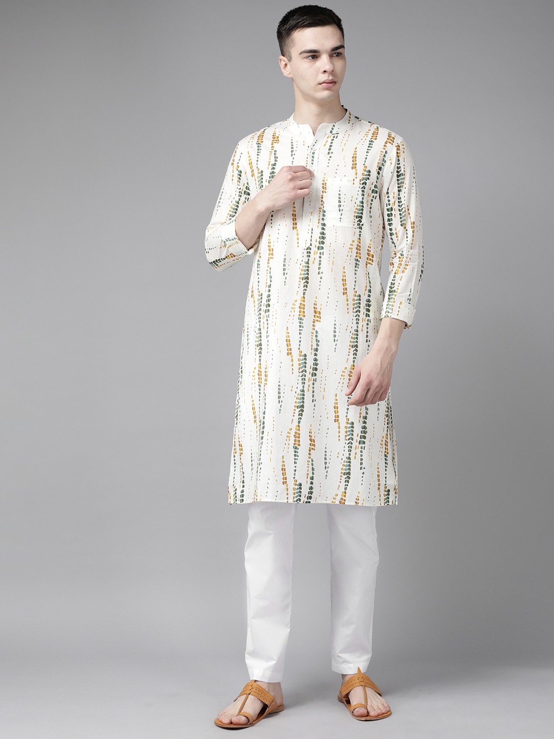 

See Designs Men Printed Pure Cotton Kurta With Pyjamas, White