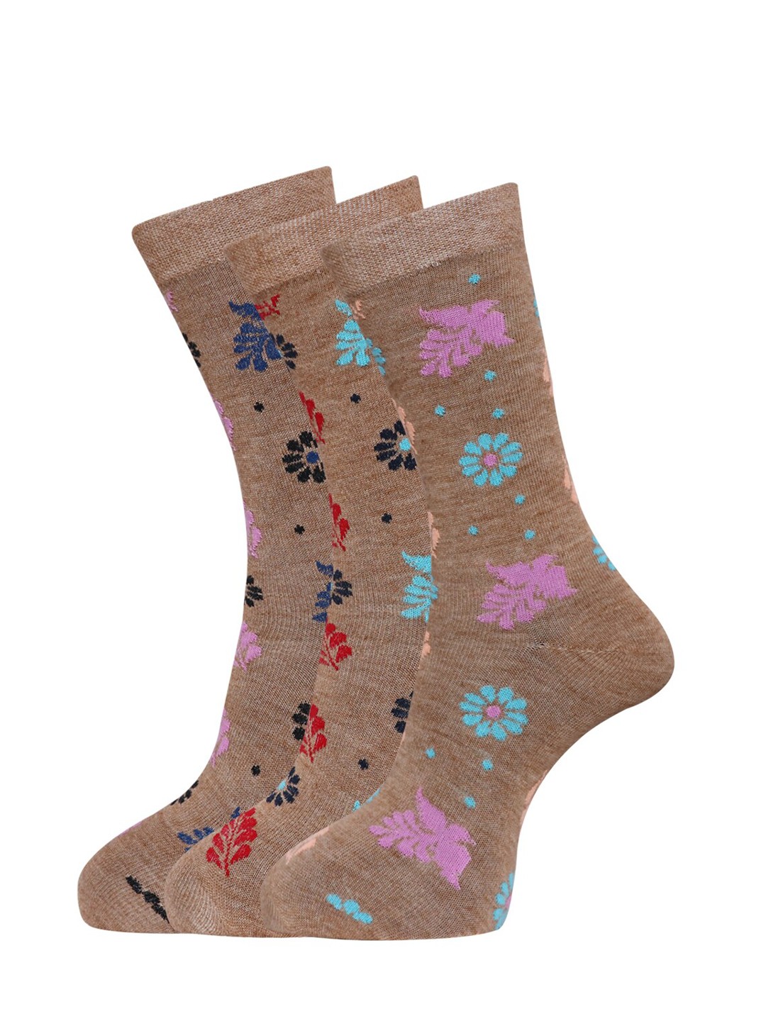 

Dollar Socks Women Pack Of 3 Patterned Calf-Length Socks, Brown