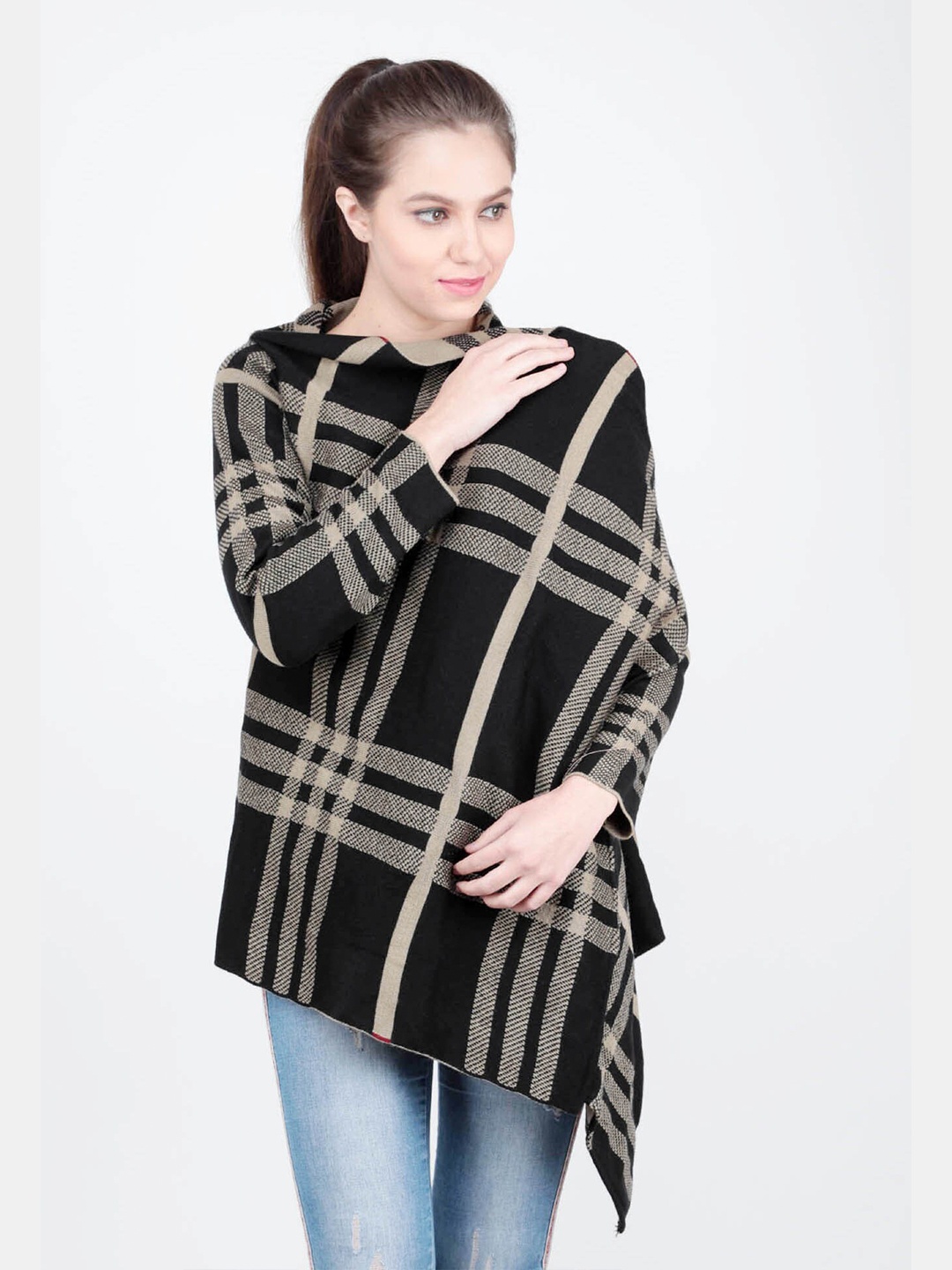 

Bharatasya Women Acrylic Checked Shrug, Black