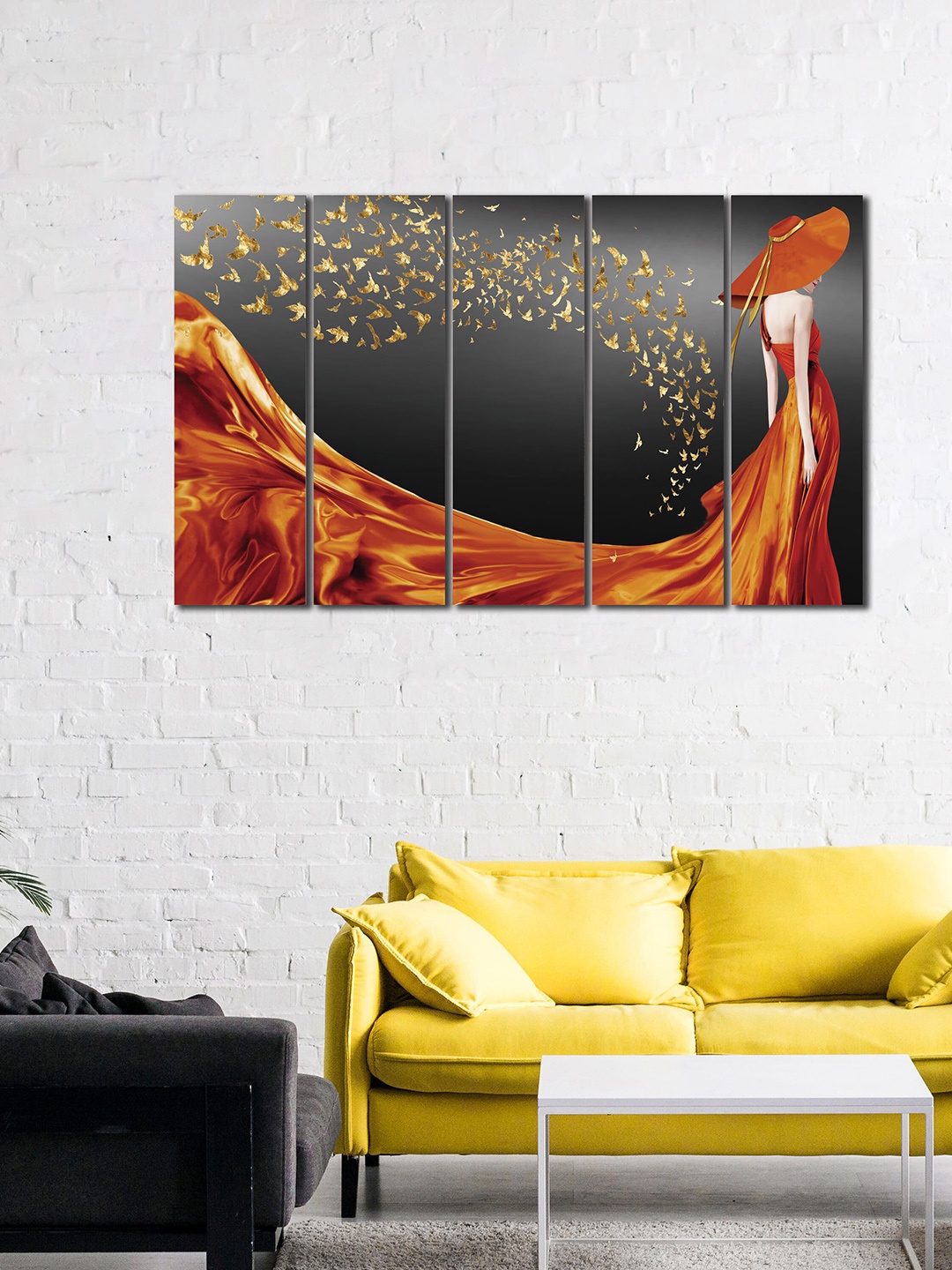 

WENS Set Of 5 Black & Orange Modern & Stylish Lady Laminated Panels Wall Art