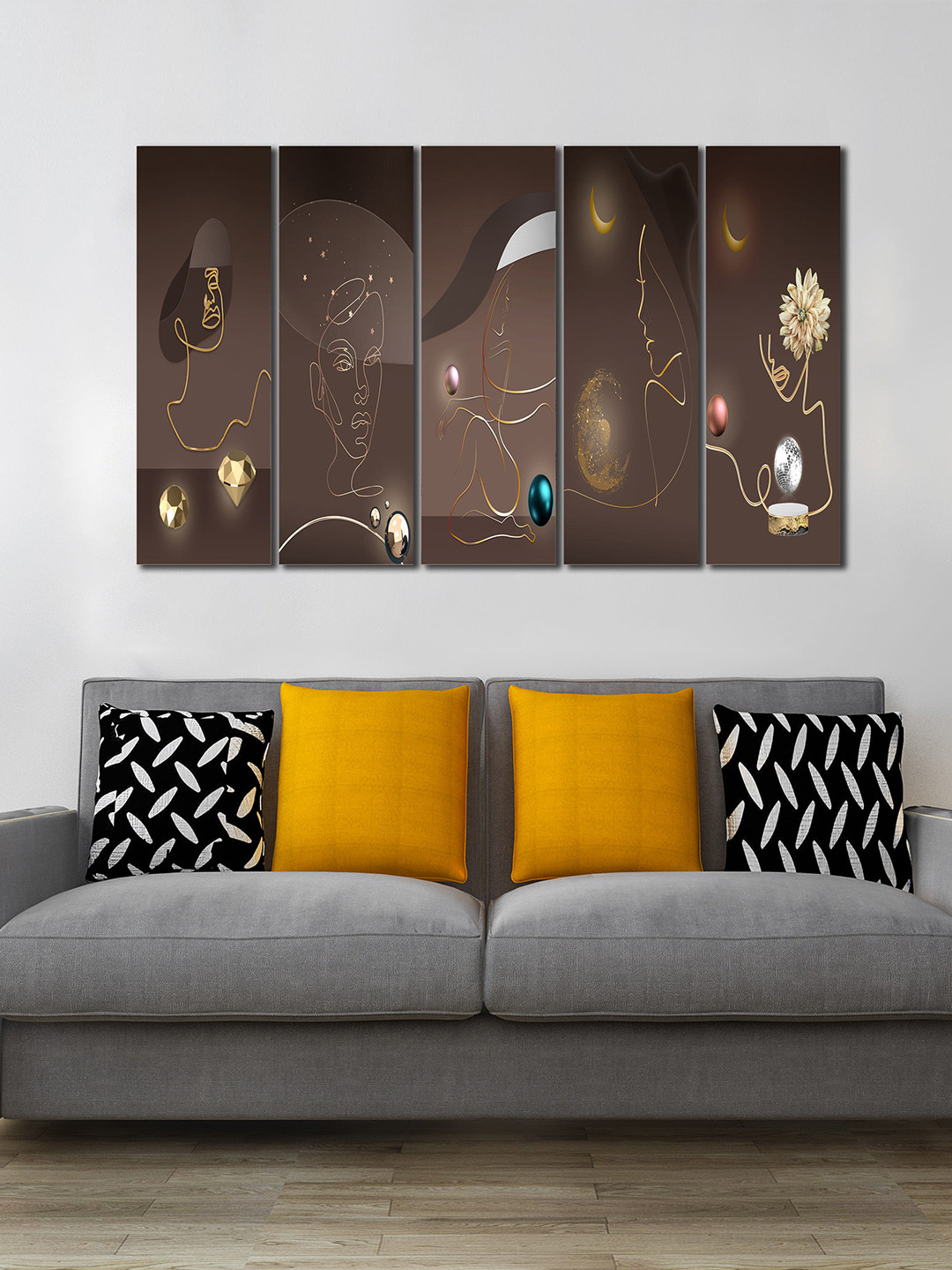 

WENS Set Of 5 Brown Figurative Laminated Wall Art