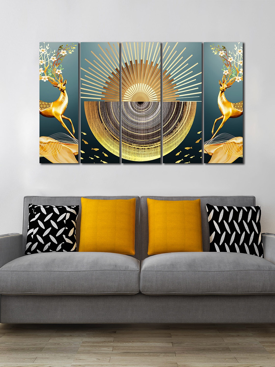 

WENS Set Of 5 Green Abstract Geometry Mural Printed Laminated Wall Art