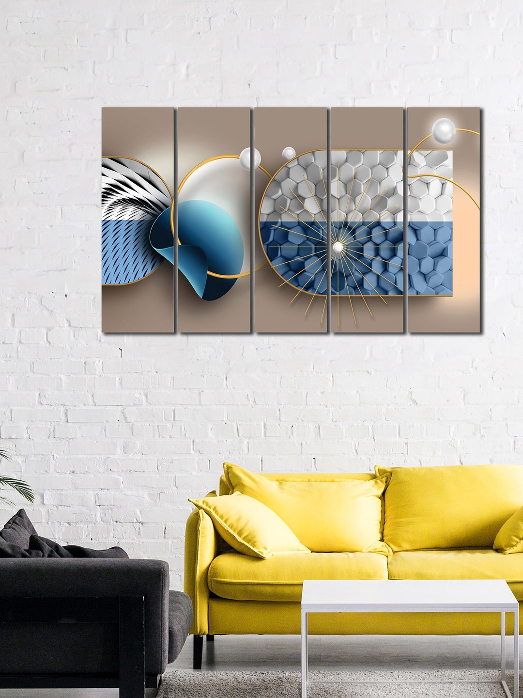 

WENS Set Of 5 Blue & Grey Mid Century Modern Design Laminated Wall Art Panels