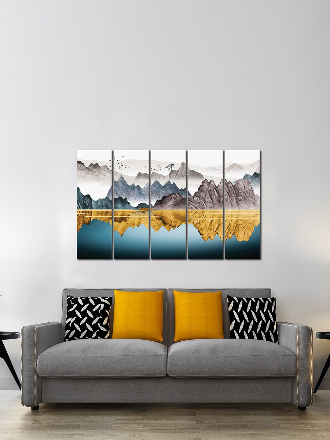 

WENS Set of 5 Blue & Yellow Admiring Nature Laminated Wall Art Panels