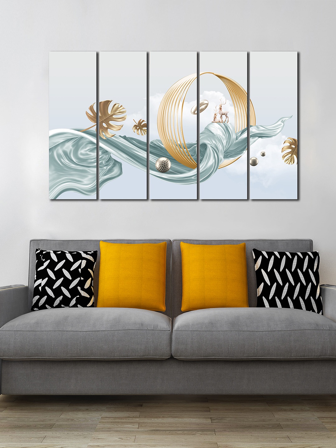 

WENS Set Of 5 Blue Mid Century Modern Art Laminated Wall Art Panels