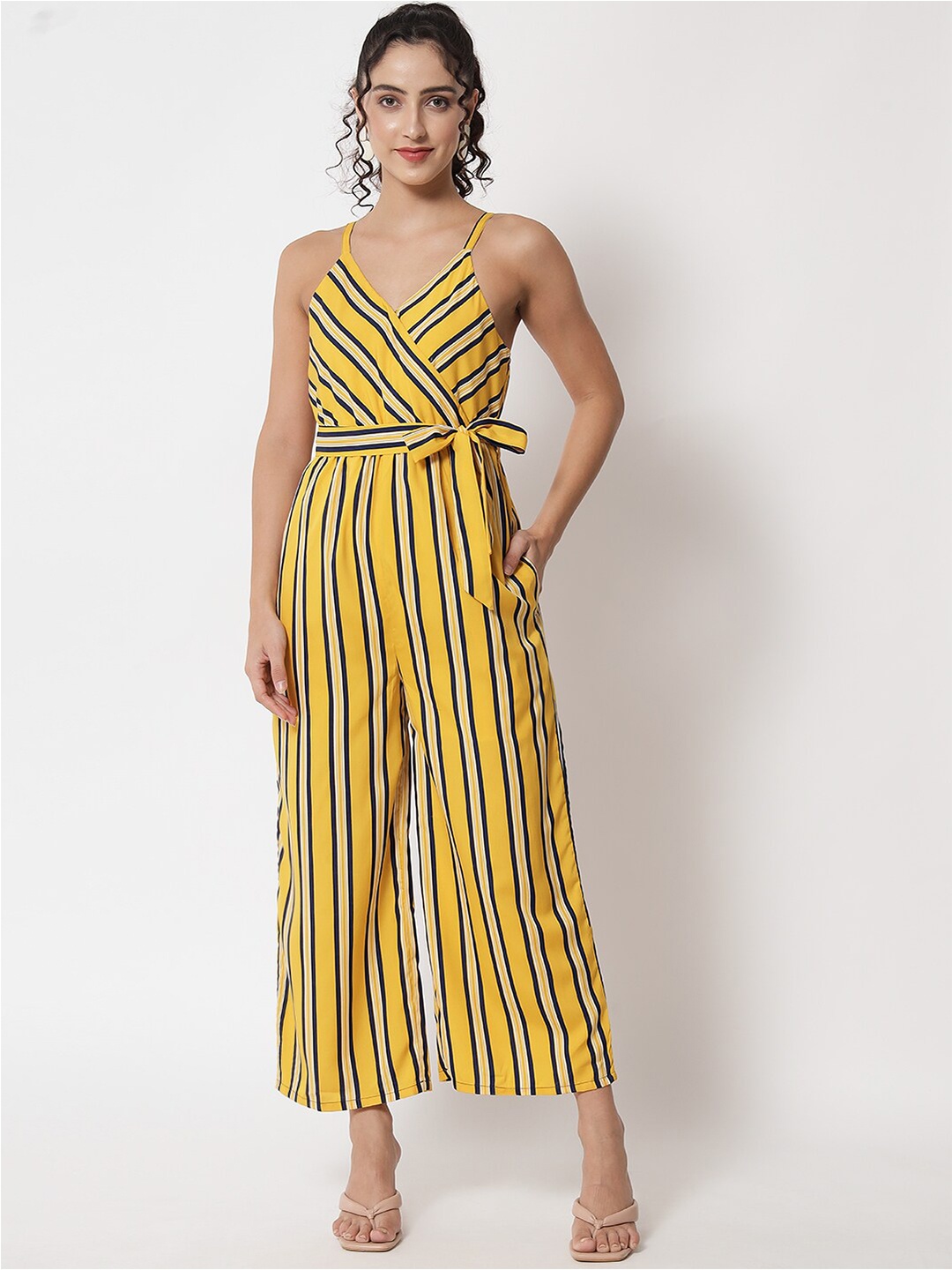 

Kannan Striped Shoulder Straps Basic Jumpsuit, Mustard