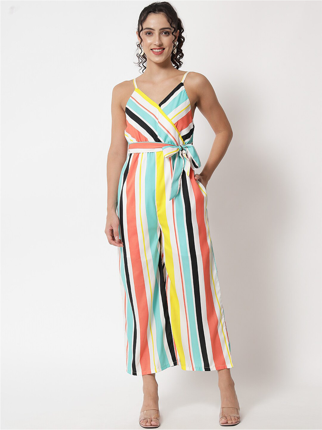 

Kannan Striped Shoulder Straps Basic Jumpsuit, Turquoise blue