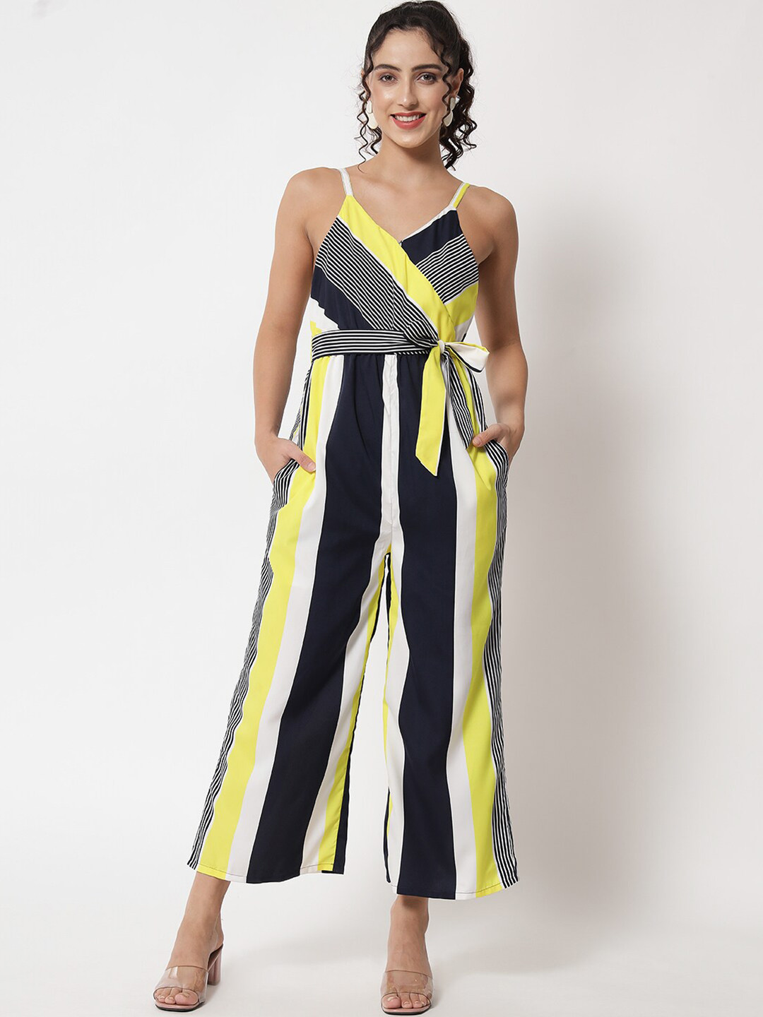 

Kannan Striped Shoulder Straps Basic Jumpsuit, Yellow