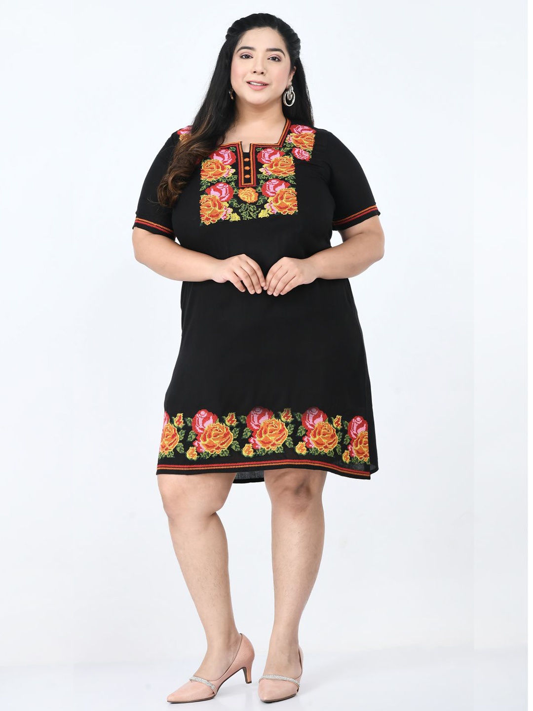 

SAAKAA Floral A-Line Dress, Black