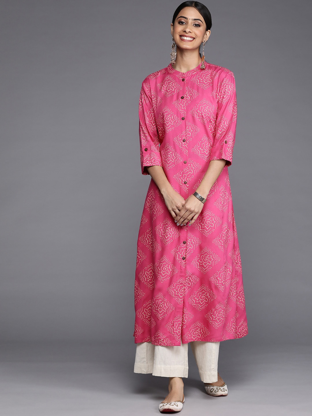 

Varanga Women Ethnic Motifs Printed Block Print Kurta, Pink
