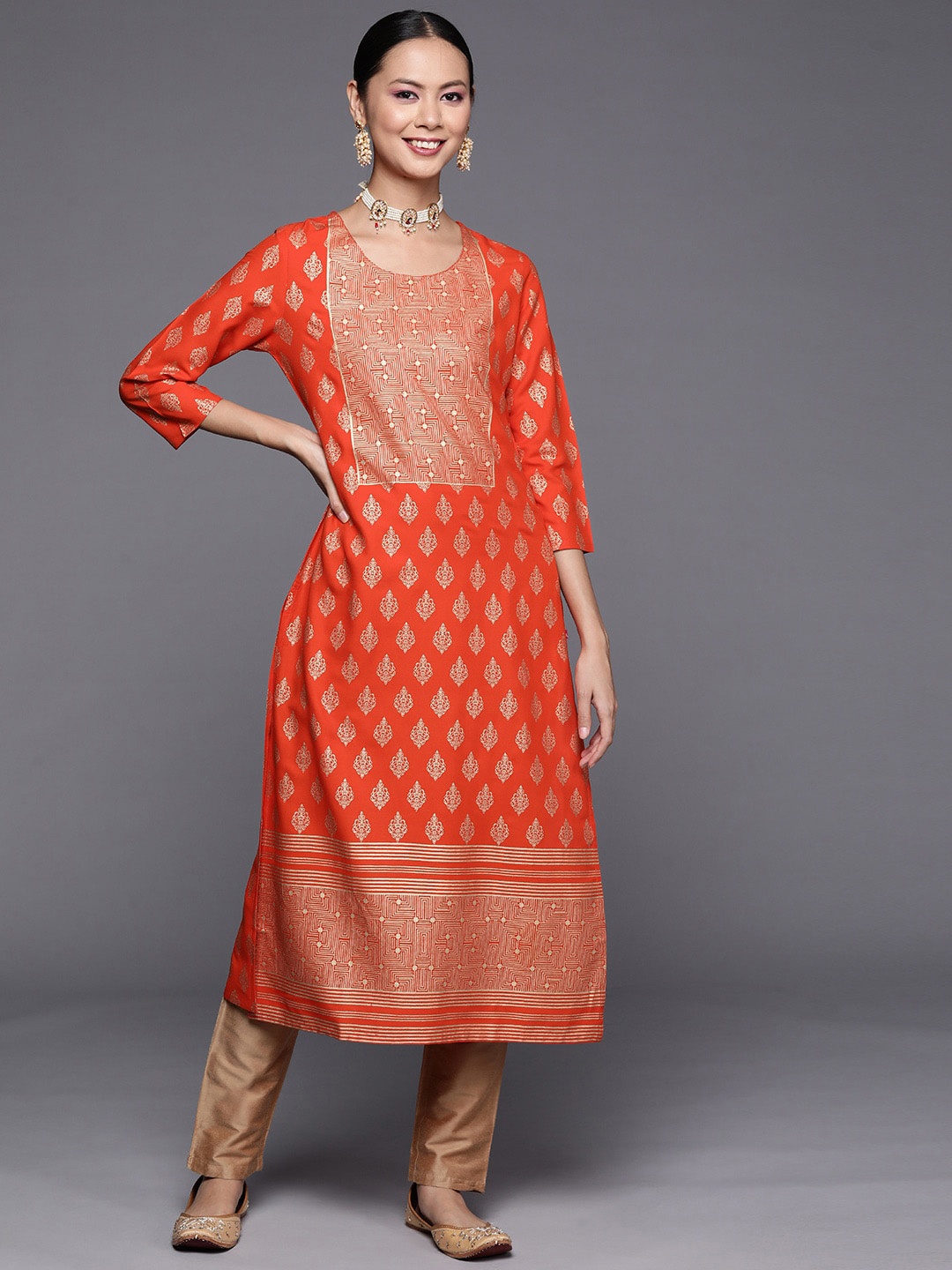 

Varanga Women Ethnic Motifs Printed Indie Prints Kurta, Orange