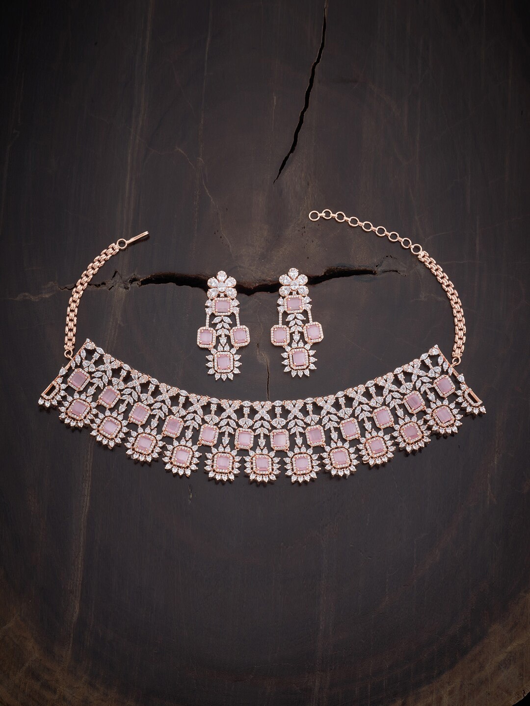

Kushal's Fashion Jewellery Rose Gold-Plated CZ Stone-Studded Jewellery Set