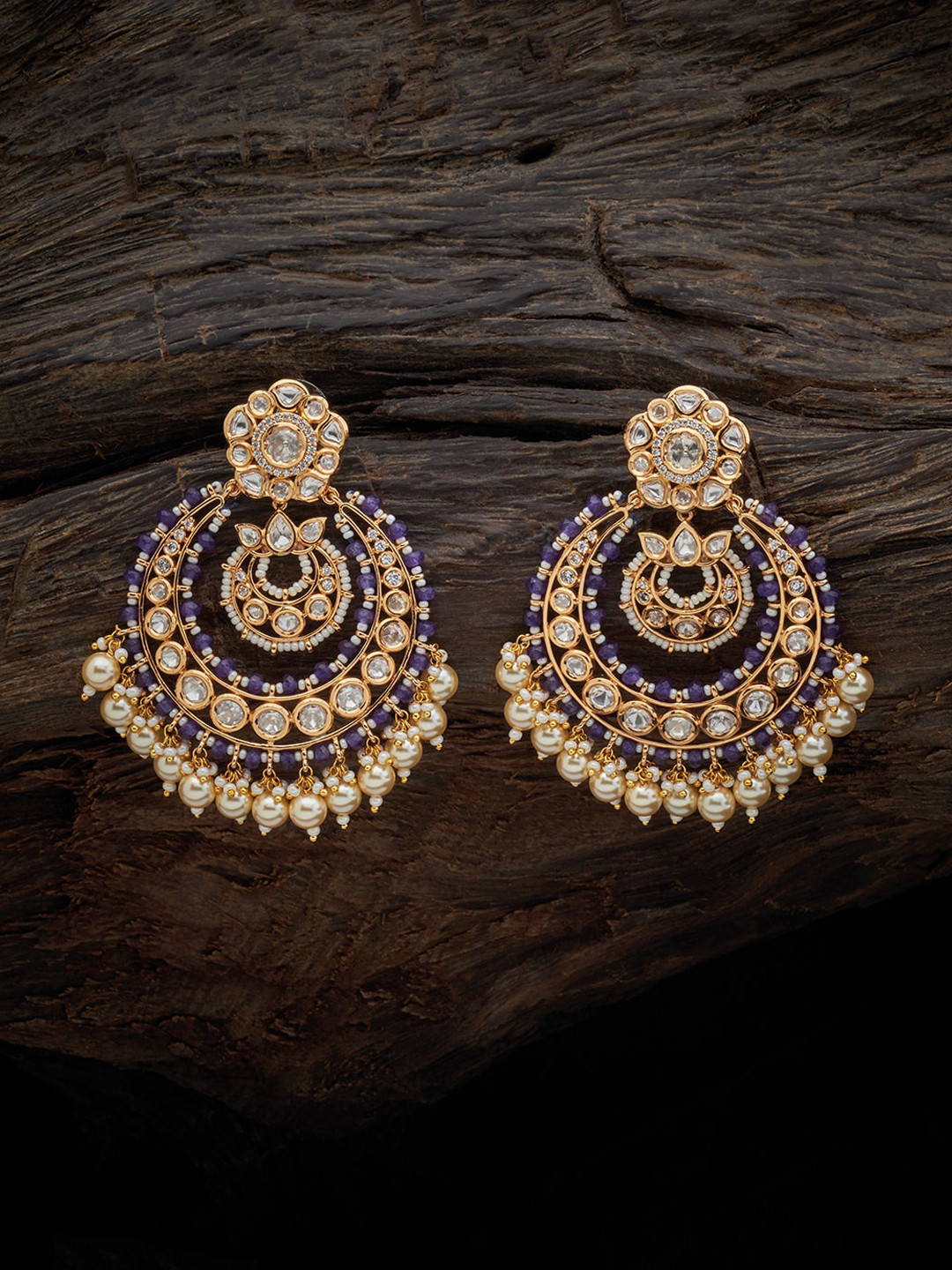 

Kushal's Fashion Jewellery Gold-Plated Contemporary Chandbalis Earrings, Lavender