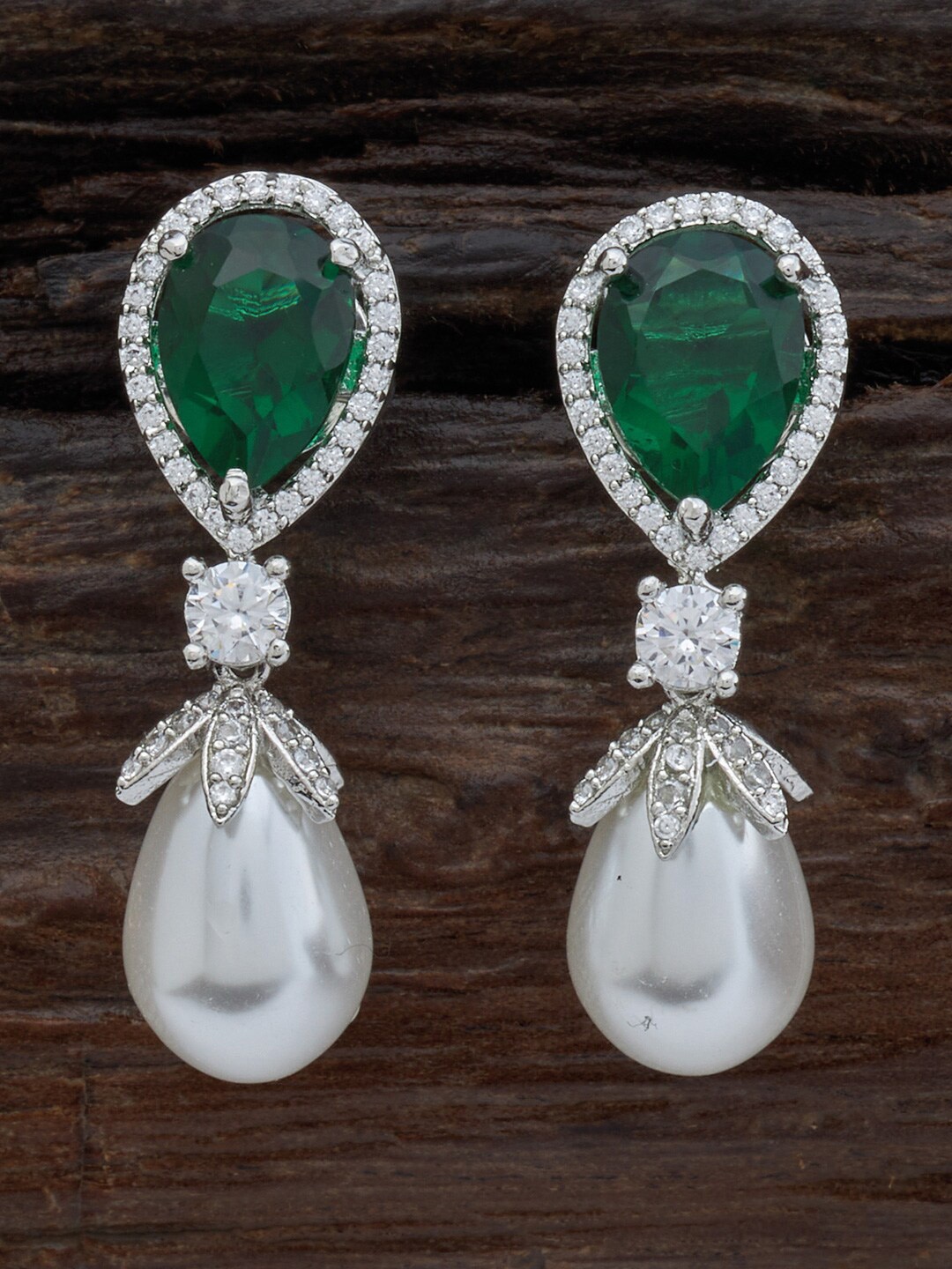 

Kushal's Fashion Jewellery Silver-Plated Teardrop Shaped Drop Earrings, Green