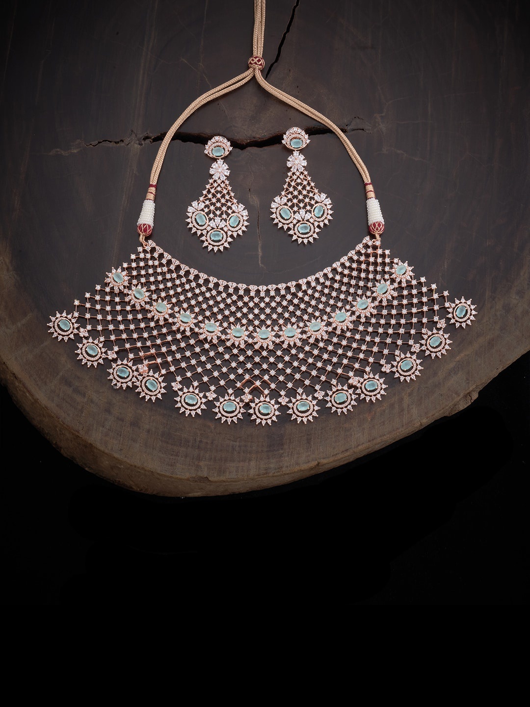 

Kushal's Fashion Jewellery Rose-Gold Plated CZ Studded Jewellery Set